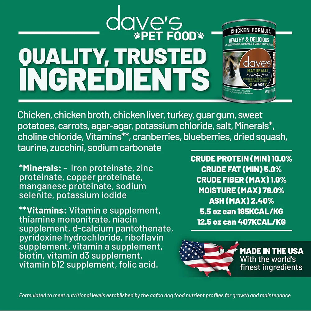 Dave's Naturally Healthy Grain Free Chicken Formula Wet Cat Food (5.5oz) - Majestic Pet Kingdom