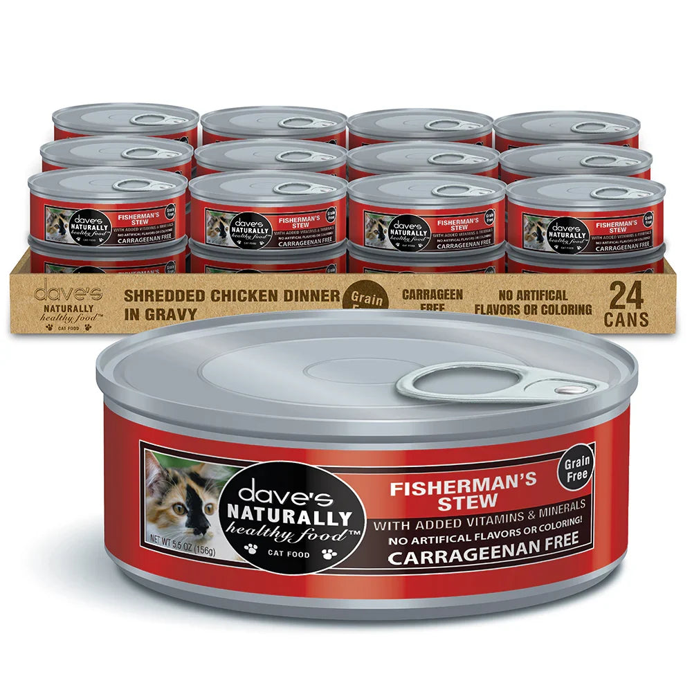 Dave's Naturally Healthy Grain Free Shredded Fisherman's Stew Wet Cat Food (5.5oz) - Majestic Pet Kingdom