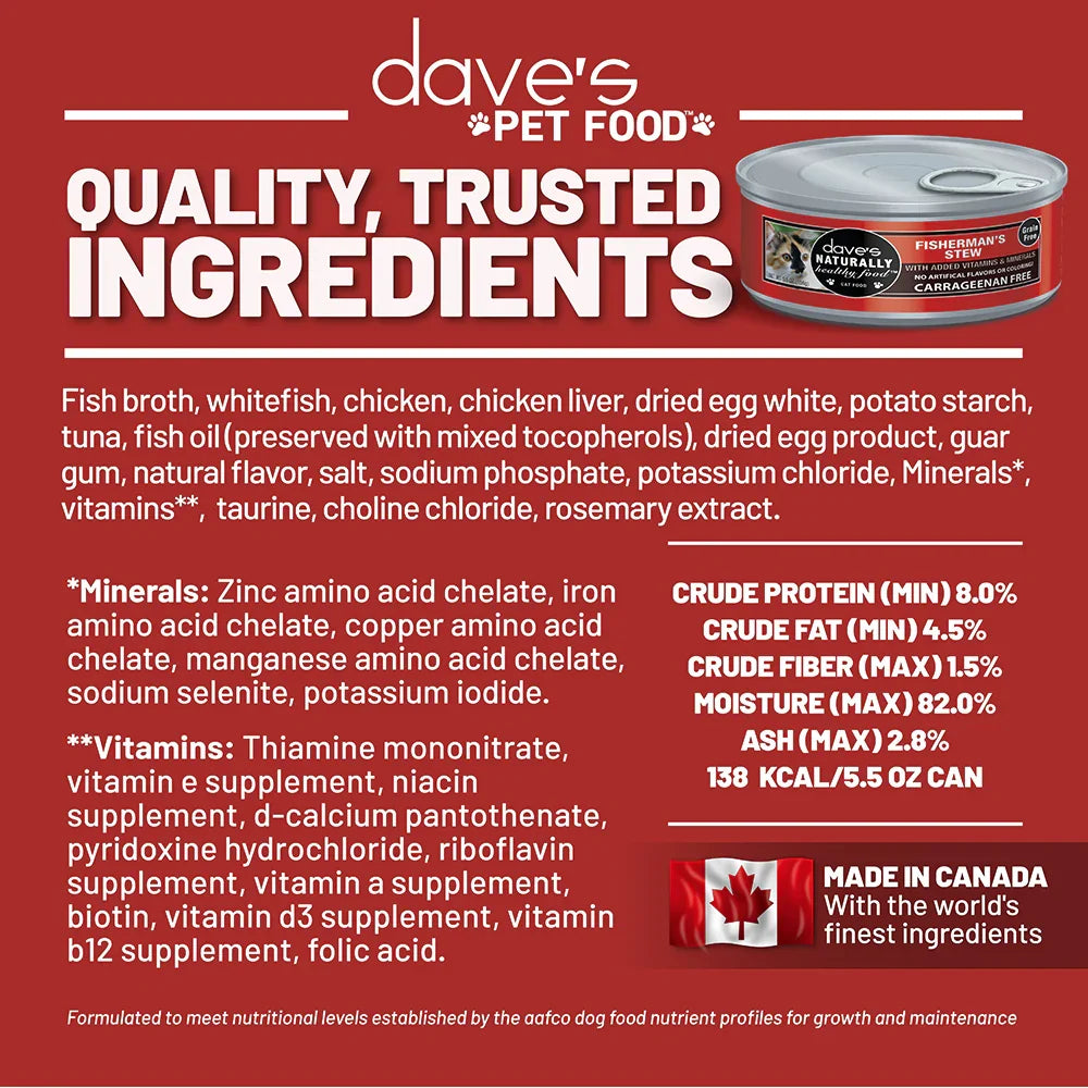 Dave's Naturally Healthy Grain Free Shredded Fisherman's Stew Wet Cat Food (5.5oz) - Majestic Pet Kingdom