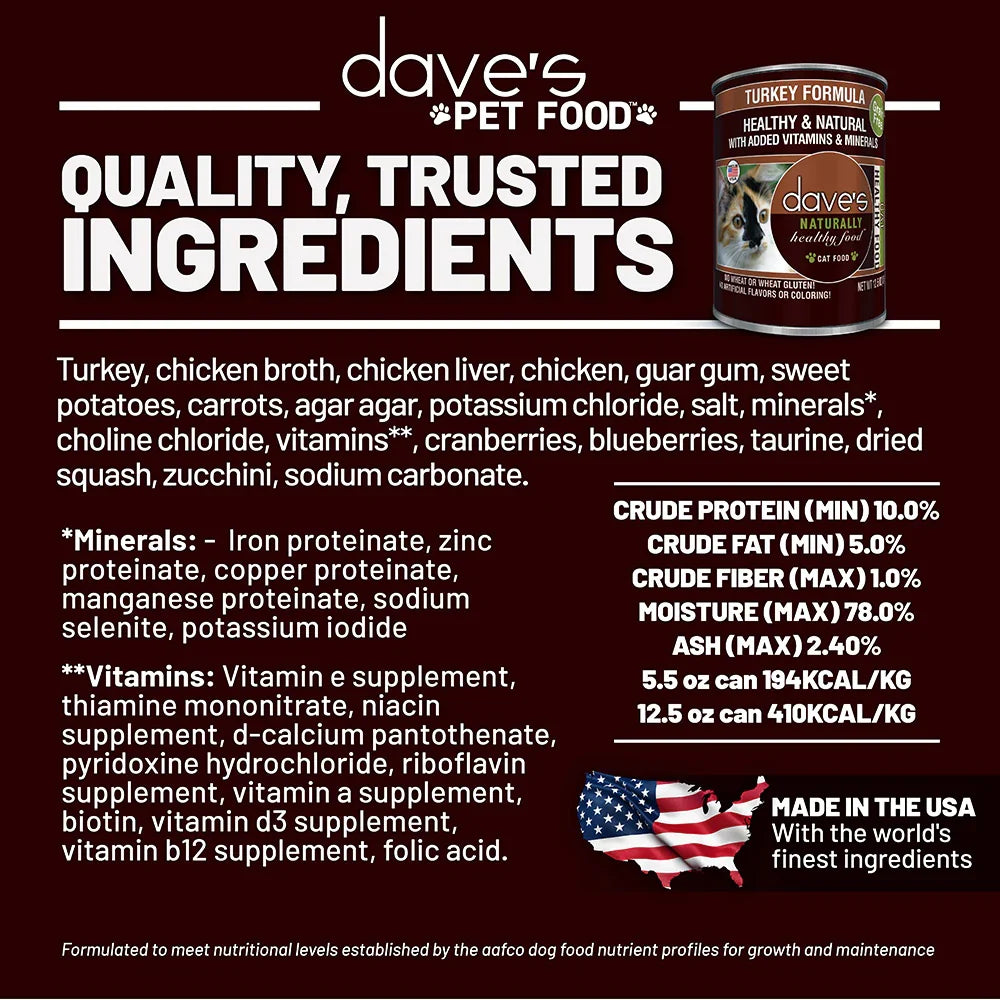 Dave's Naturally Healthy Turkey Dinner Paté Wet Cat Food (12.5oz) - Majestic Pet Kingdom