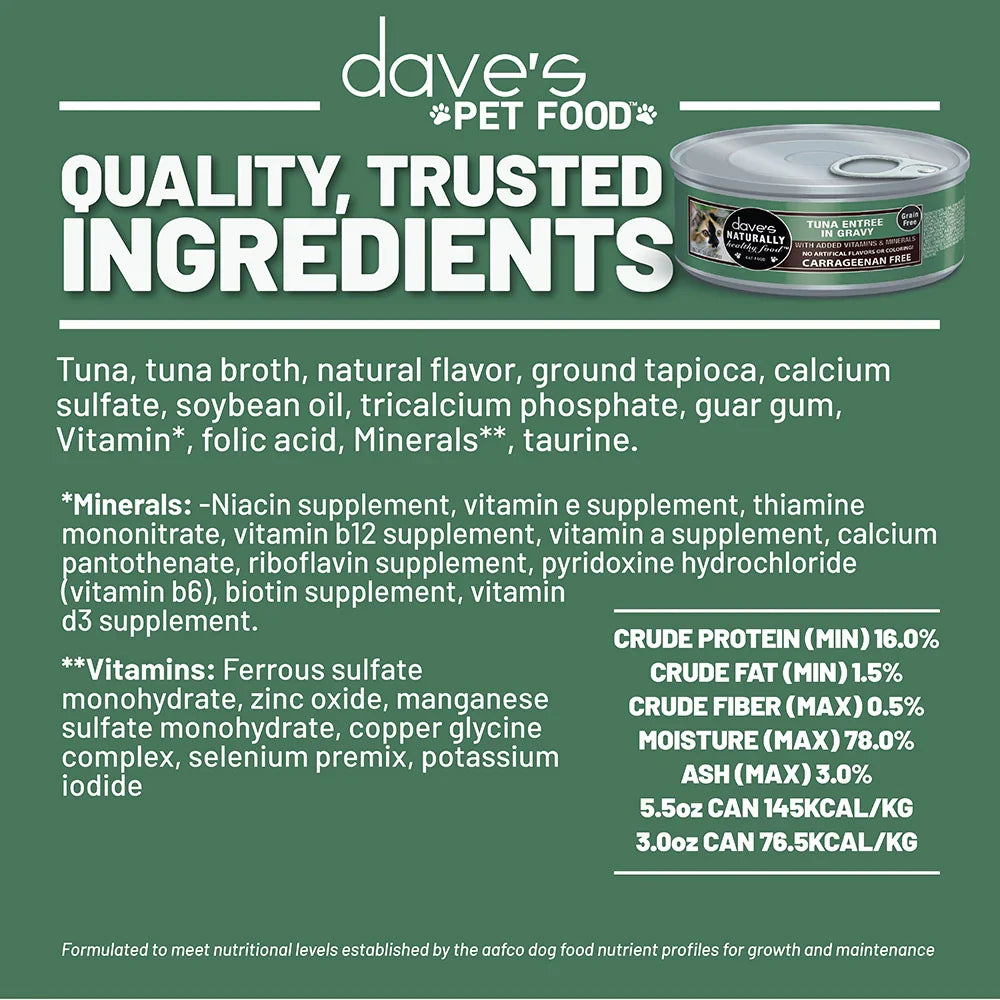 Dave's Naturally Healthy Grain Free Tuna Entrée in Gravy Wet Cat Food (5.5oz) - Majestic Pet Kingdom
