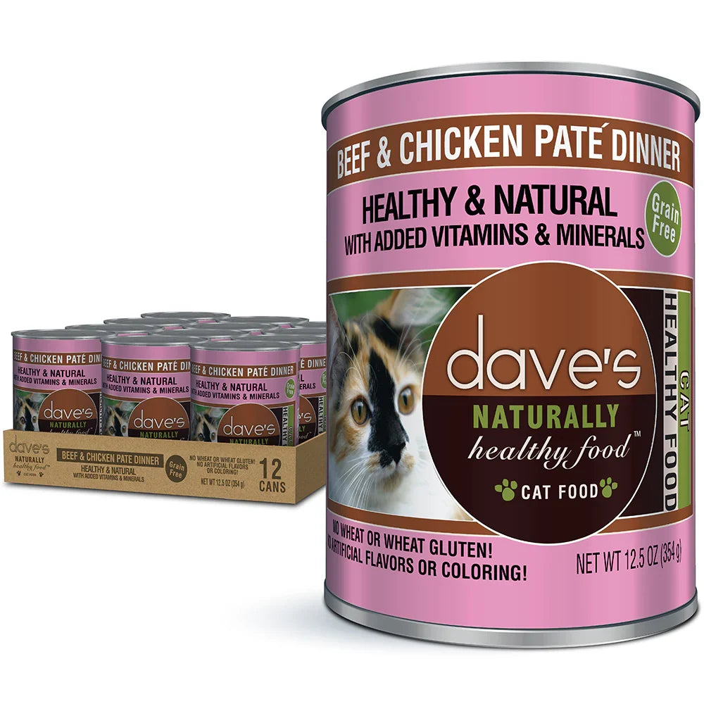 Dave's Naturally Healthy Beef & Chicken Dinner Paté Wet Cat Food (12.5oz) - Majestic Pet Kingdom