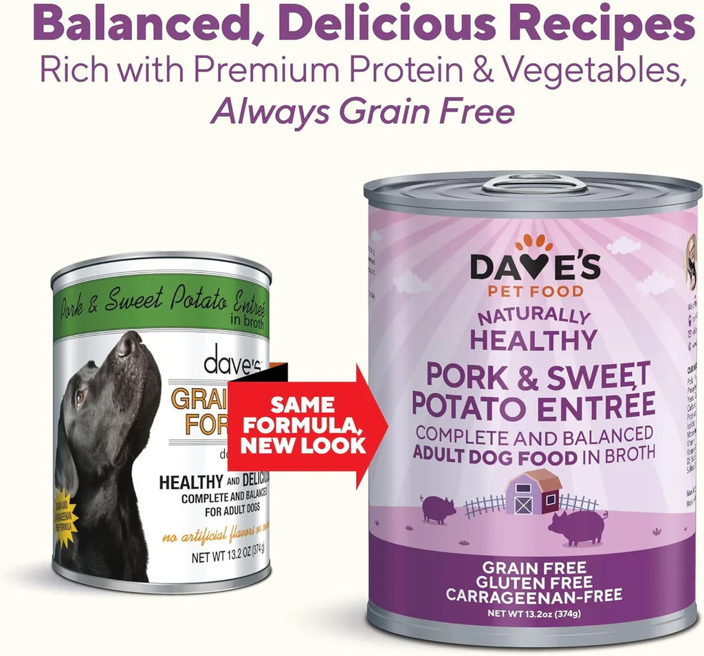 Dave's Grain Free Pork & Sweet Potato Entrée For Dogs (13.2oz) - Majestic Pet Kingdom
