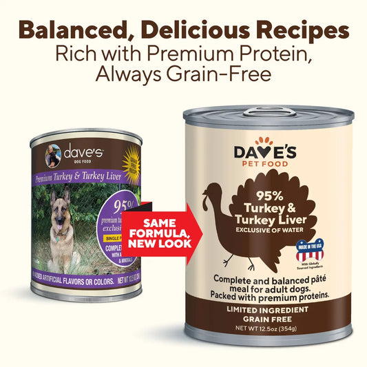 Dave's 95% Premium Meats™ Turkey & Turkey Liver For Dogs (12.5oz) - Majestic Pet Kingdom