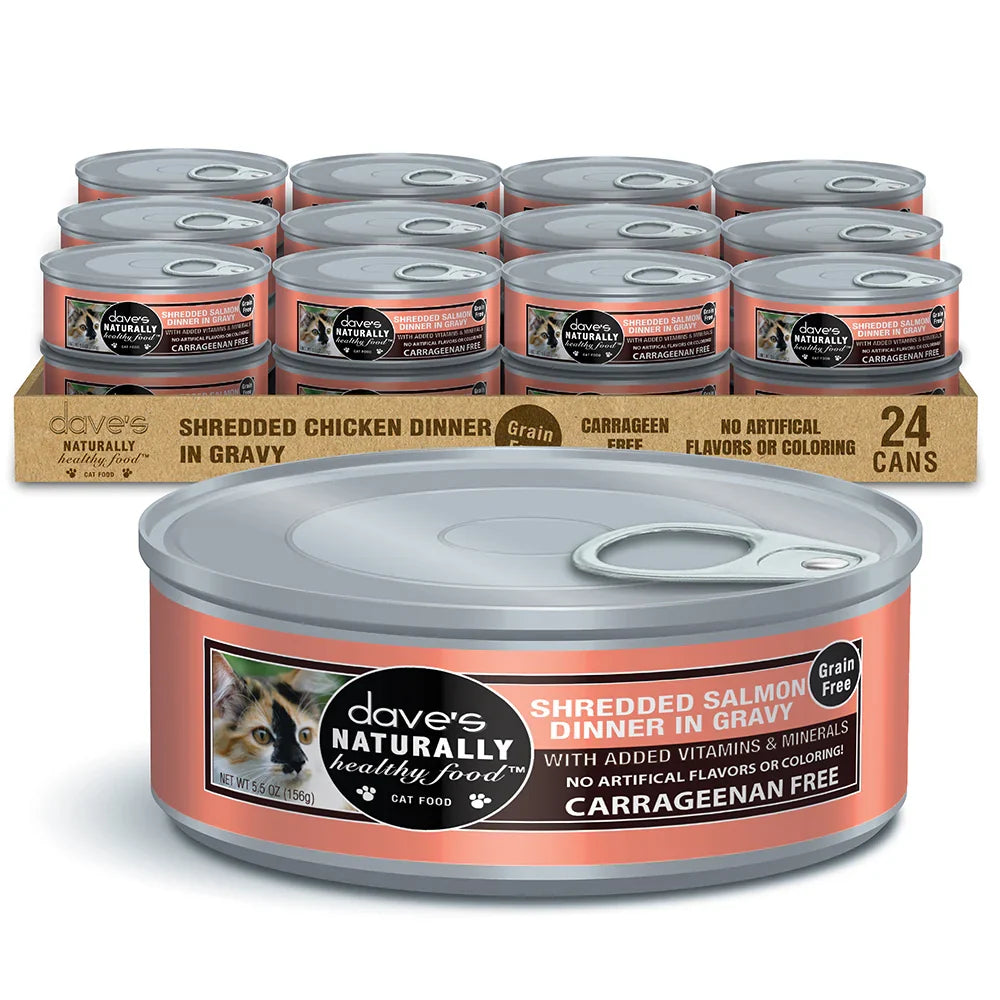 Dave's Naturally Healthy Grain Free Shredded Salmon Dinner in Gravy Wet Cat Food (5.5oz) - Majestic Pet Kingdom