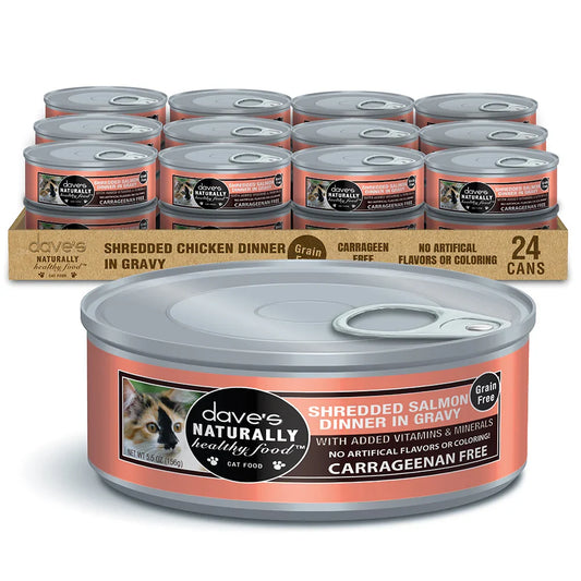 Dave's Naturally Healthy Grain Free Shredded Salmon Dinner in Gravy Wet Cat Food (5.5oz) - Majestic Pet Kingdom