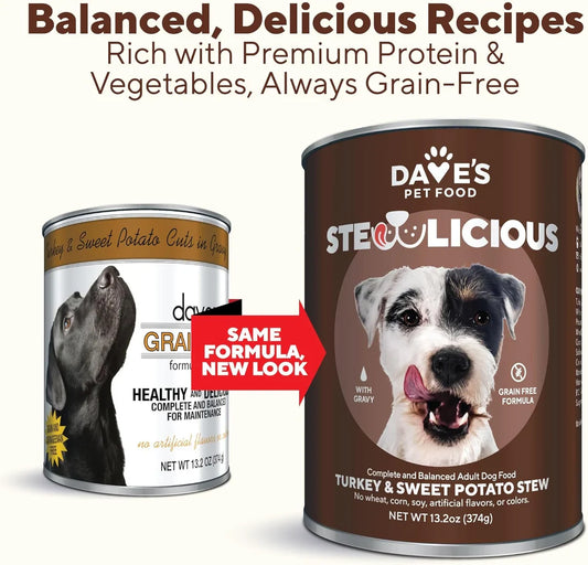 Dave's Stewlicious Turkey & Sweet Potato Cuts in Gravy For Dogs (13.2oz) - Majestic Pet Kingdom