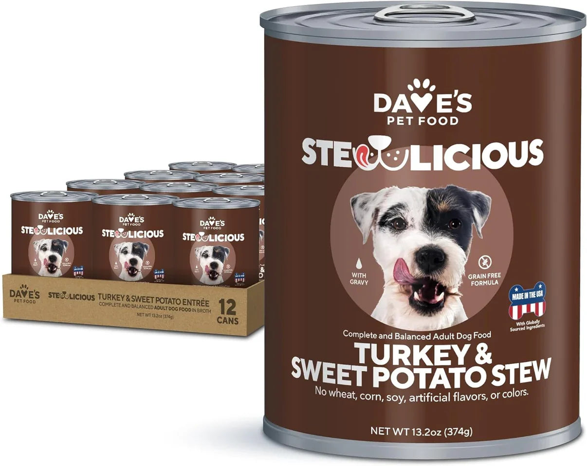 Dave's Stewlicious Turkey & Sweet Potato Cuts in Gravy For Dogs (13.2oz) - Majestic Pet Kingdom
