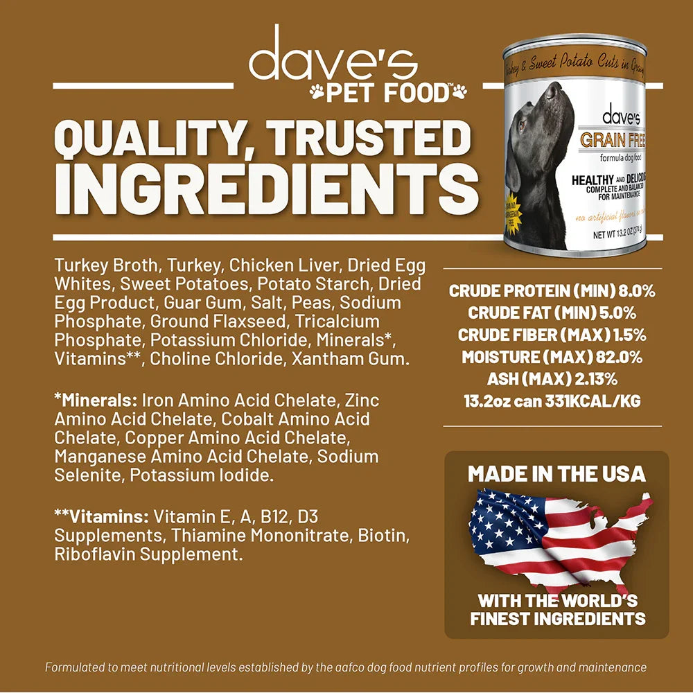 Dave's Stewlicious Turkey & Sweet Potato Cuts in Gravy For Dogs (13.2oz) - Majestic Pet Kingdom