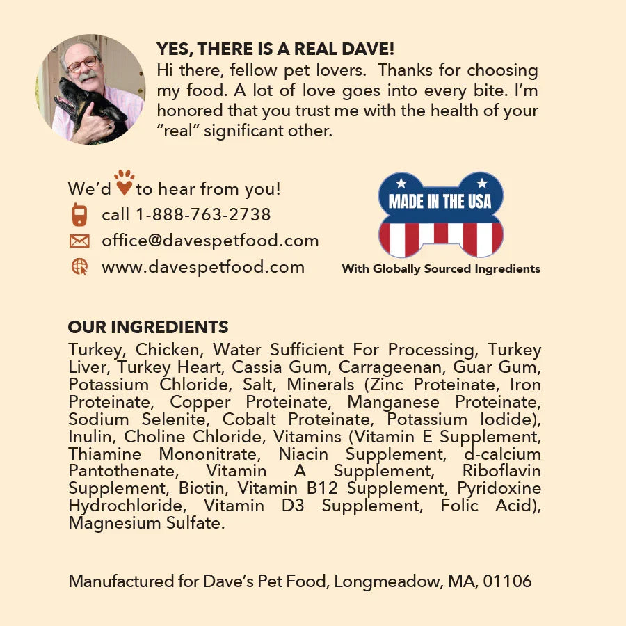 Dave's 95% Premium Meats™ Turkey & Chicken For Dogs (12.5oz) - Majestic Pet Kingdom