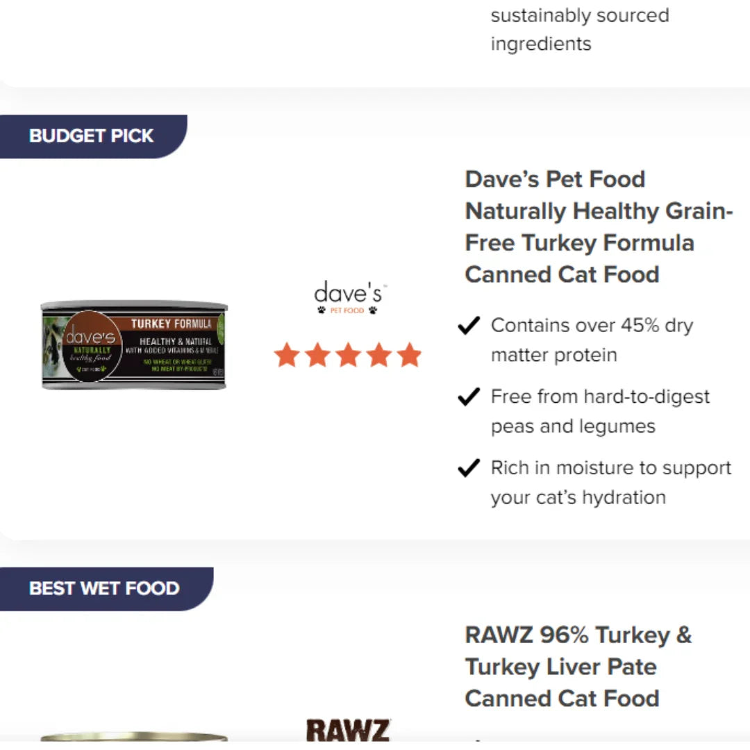 Dave's Naturally Healthy Grain Free Turkey Formula Wet Cat Food (5.5oz) - Majestic Pet Kingdom
