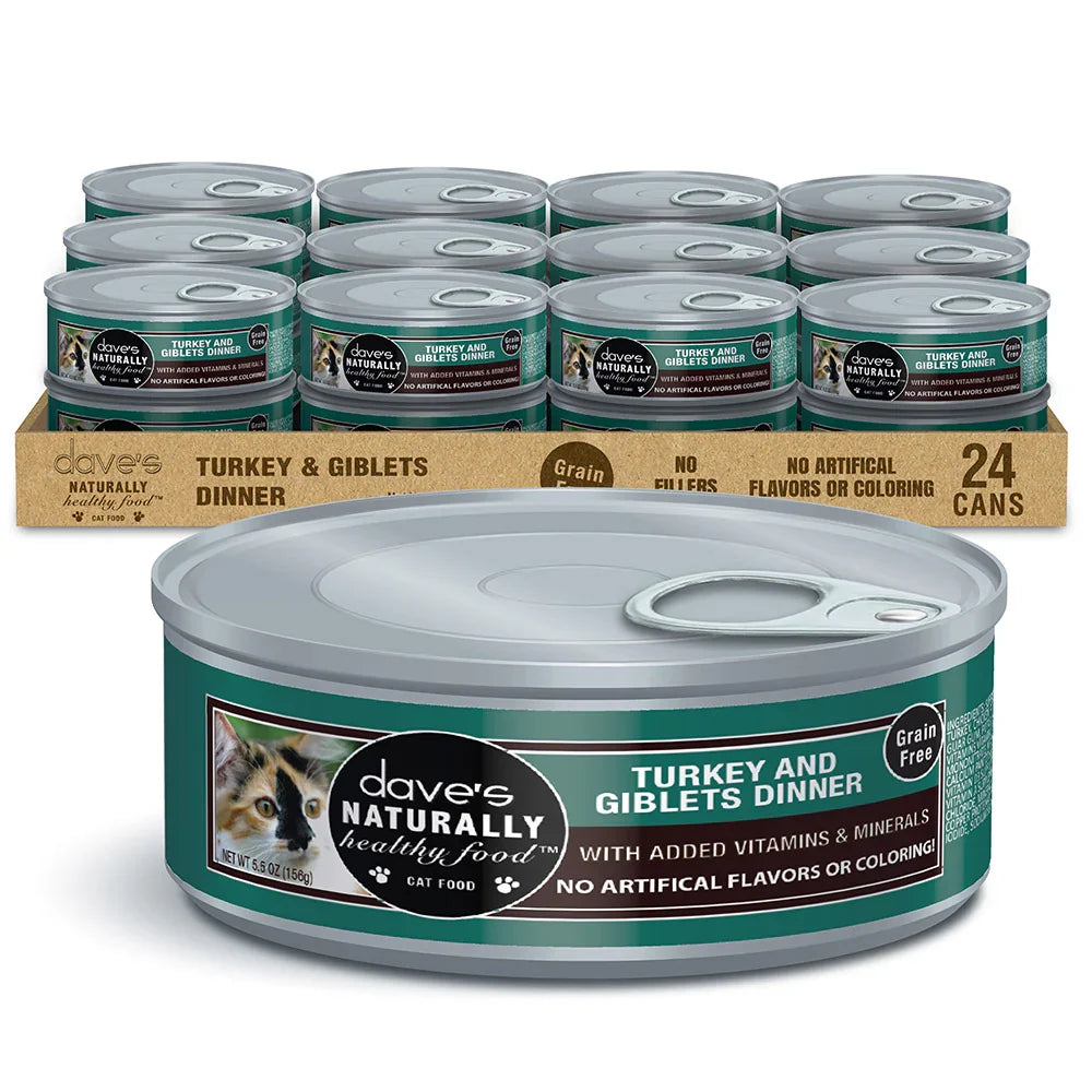 Dave's Naturally Healthy Grain Free Turkey & Giblets Dinner Wet Cat Food (5.5oz) - Majestic Pet Kingdom