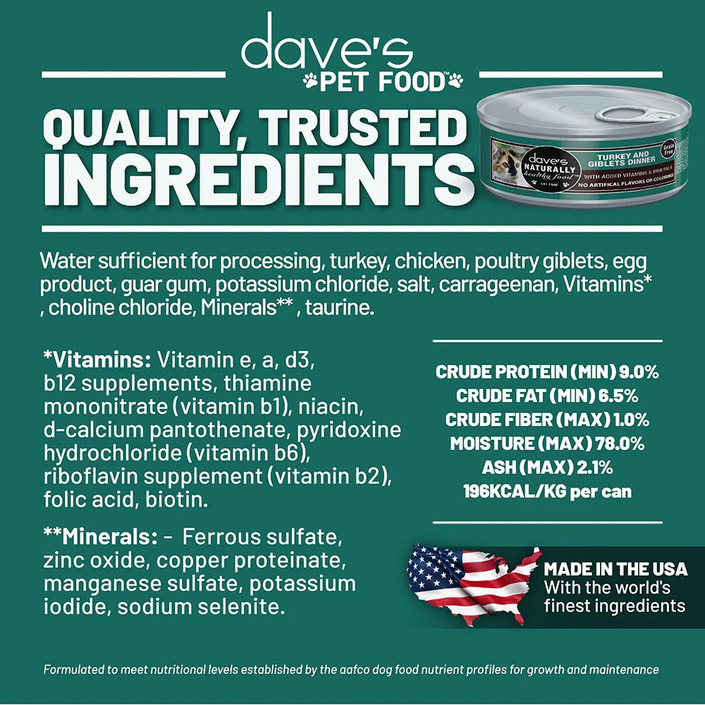 Dave's Naturally Healthy Grain Free Turkey & Giblets Dinner Wet Cat Food (5.5oz) - Majestic Pet Kingdom