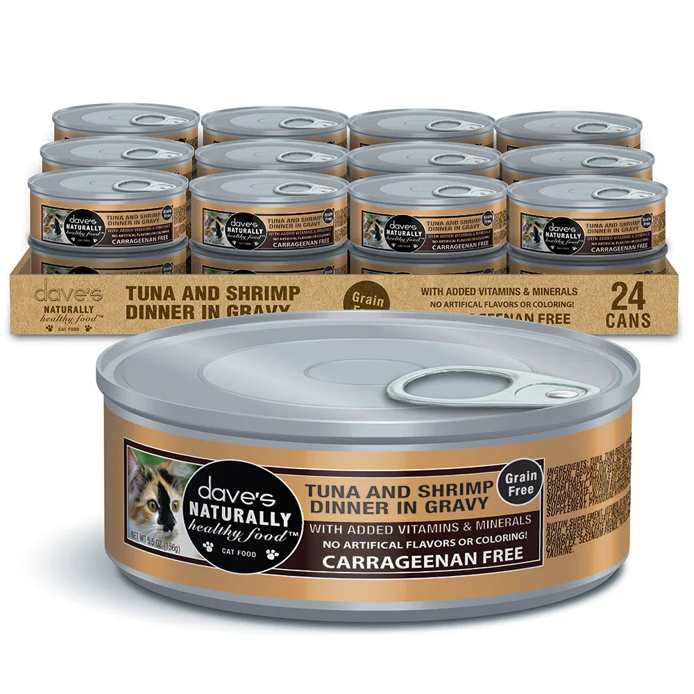 Dave's Naturally Healthy Grain Free Tuna & Shrimp Dinner in Gravy Wet Cate Food (5.5oz) - Majestic Pet Kingdom
