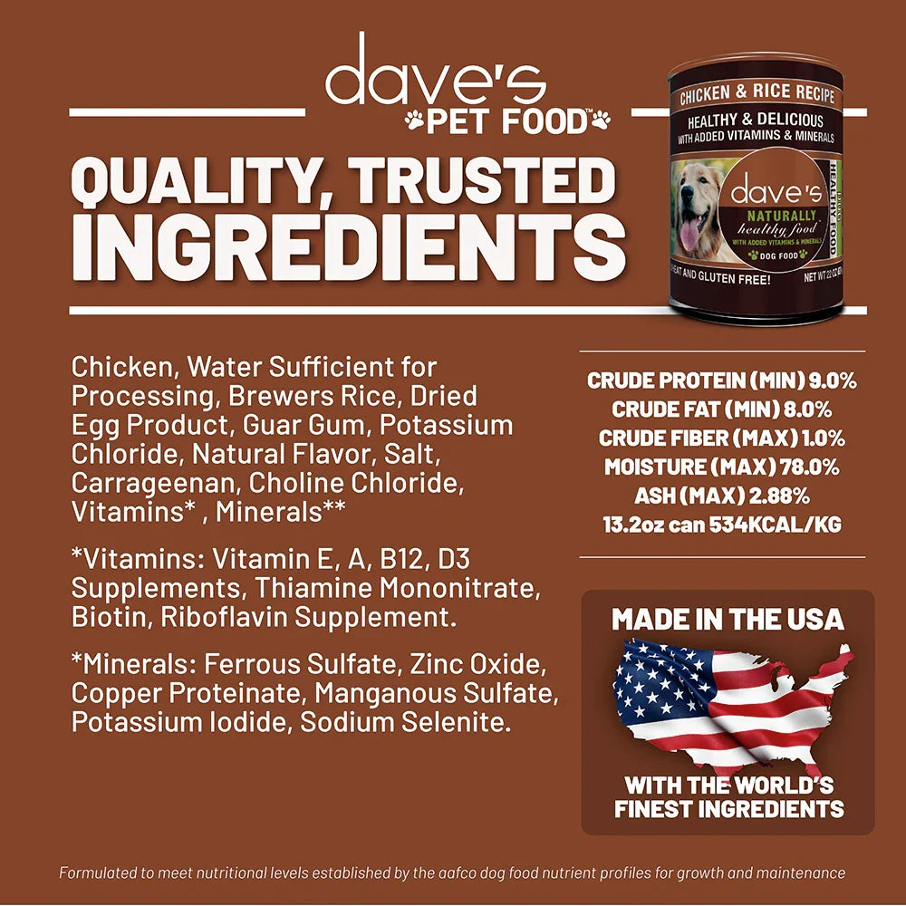 Dave’s Naturally Healthy Chicken & Rice Recipe Wet Dog Food (13.2oz) - Majestic Pet Kingdom