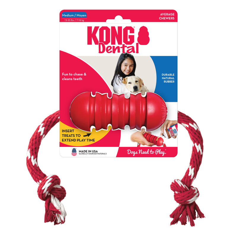 Dog Chew Toy KONG Dental Rubber Bone with Clean Rope Medium - Detail Angle 3 | Majestic Pet Kingdom