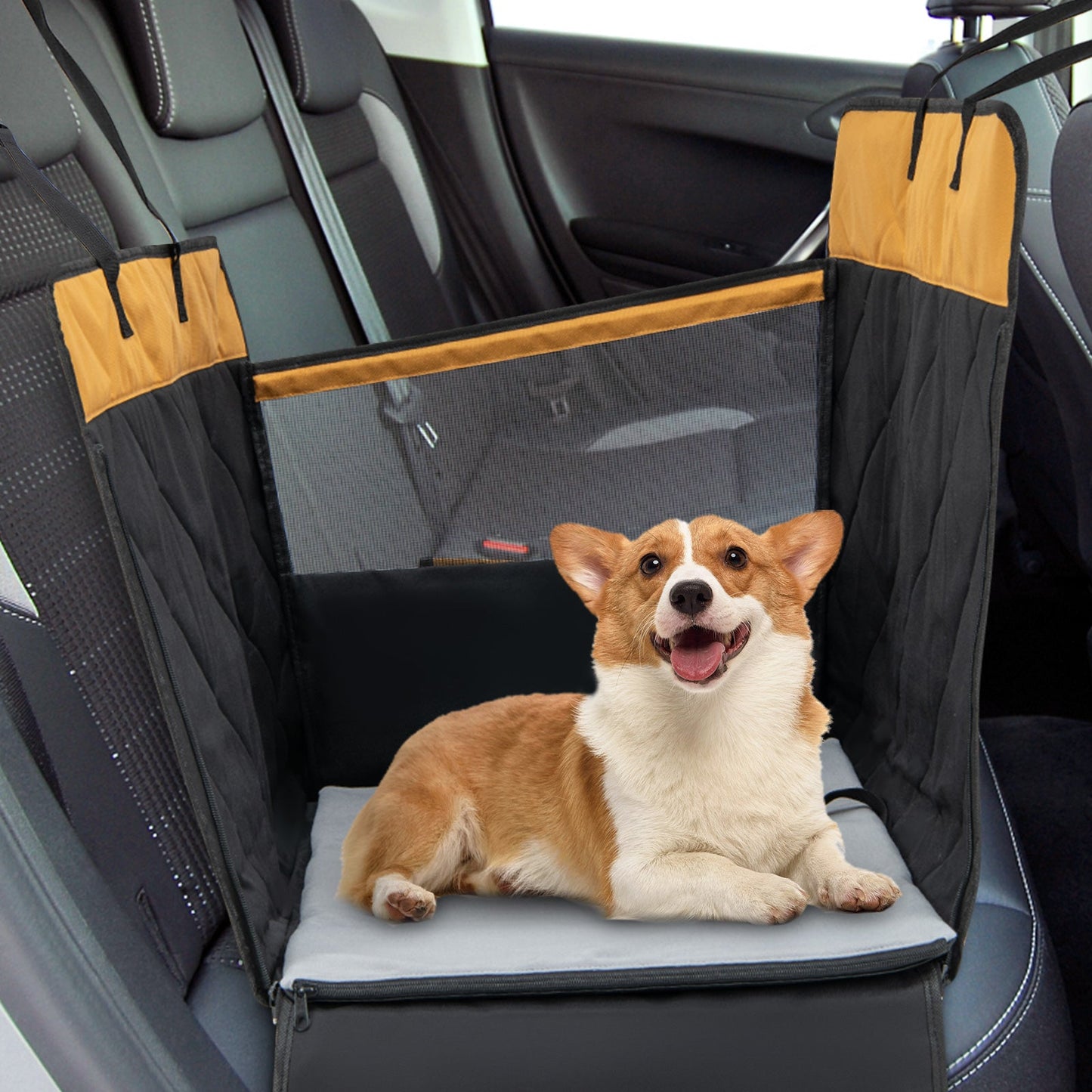 Dog Car Seat Cover with Mesh Window for Small and Medium Dogs-Black - Majestic Pet Kingdom