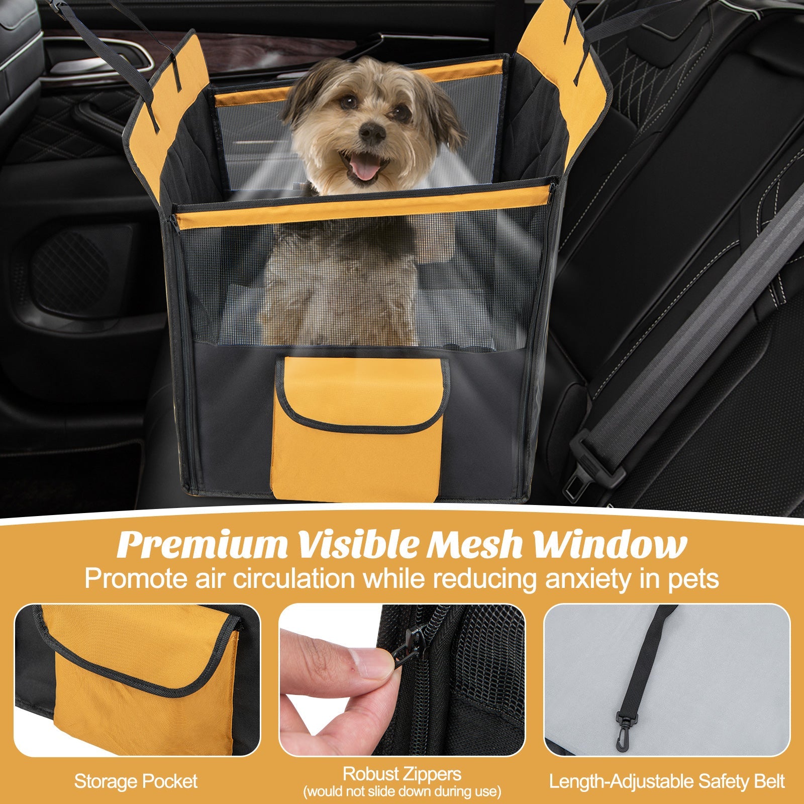 Dog Car Seat Cover with Mesh Window for Small and Medium Dogs-Black - Majestic Pet Kingdom