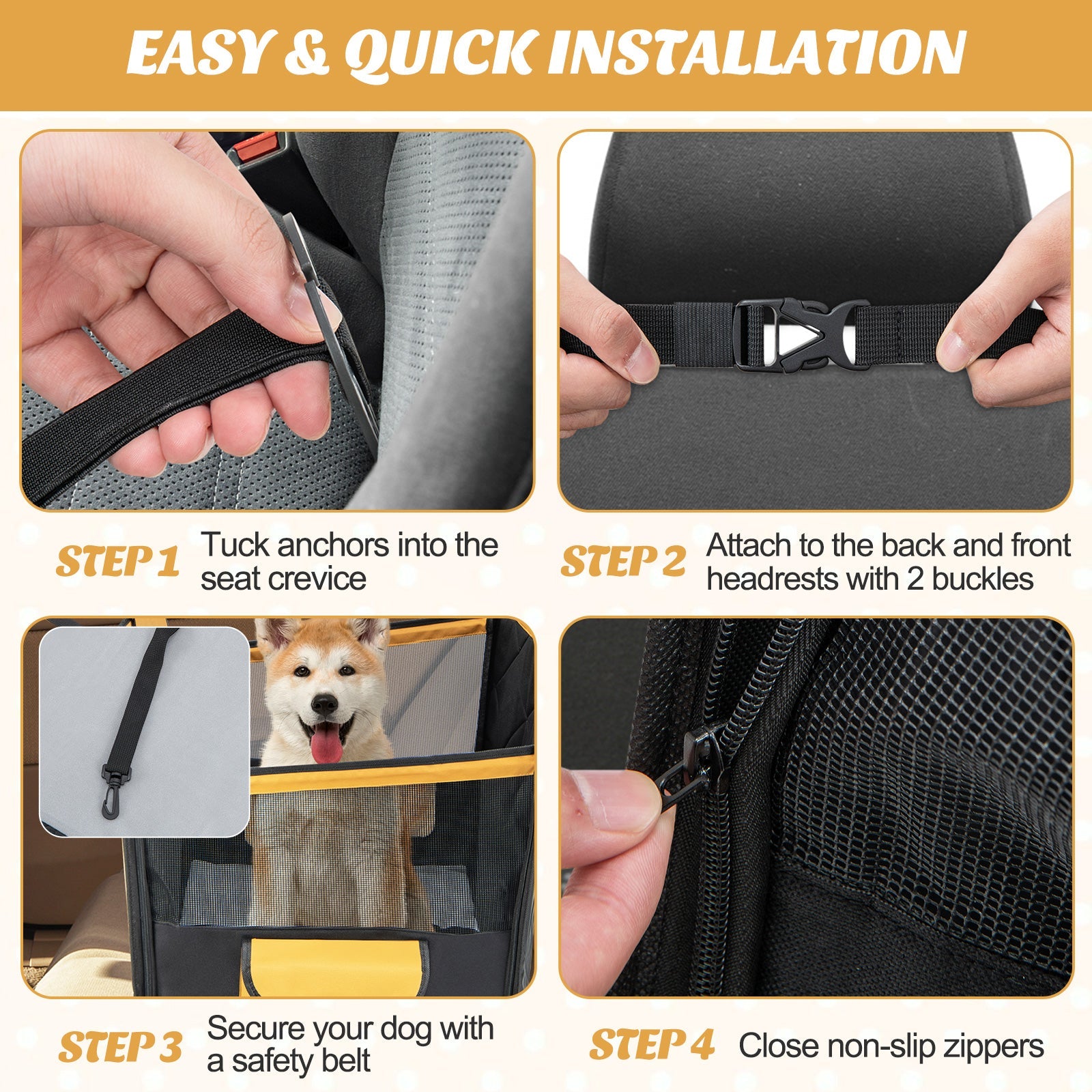 Dog Car Seat Cover with Mesh Window for Small and Medium Dogs-Black - Majestic Pet Kingdom