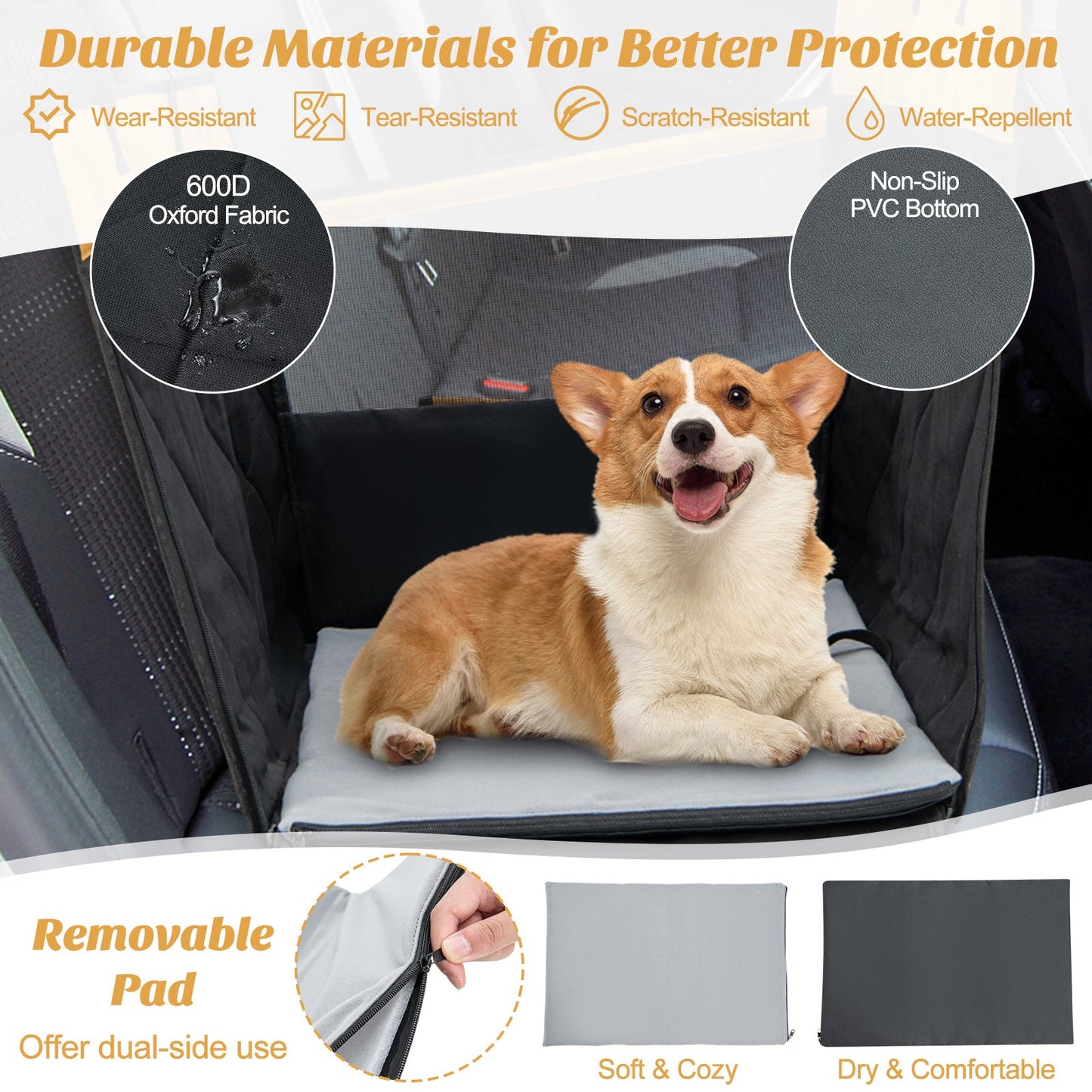 Dog Car Seat Cover with Mesh Window for Small and Medium Dogs-Black - Majestic Pet Kingdom