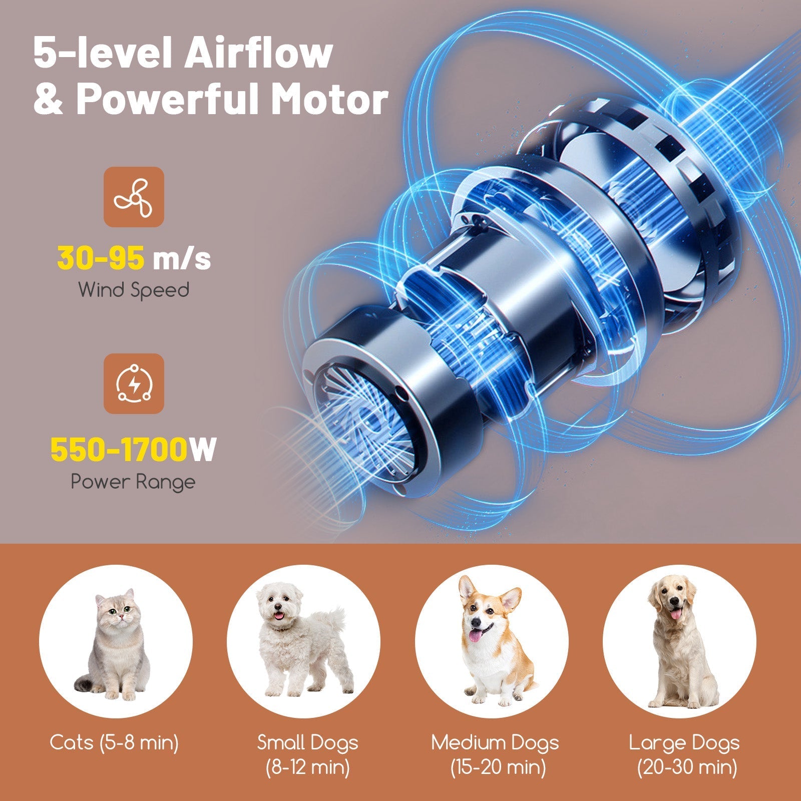 Dog Cat Hair Blower with Negative Ion Function and Adjustable Temperature - Majestic Pet Kingdom