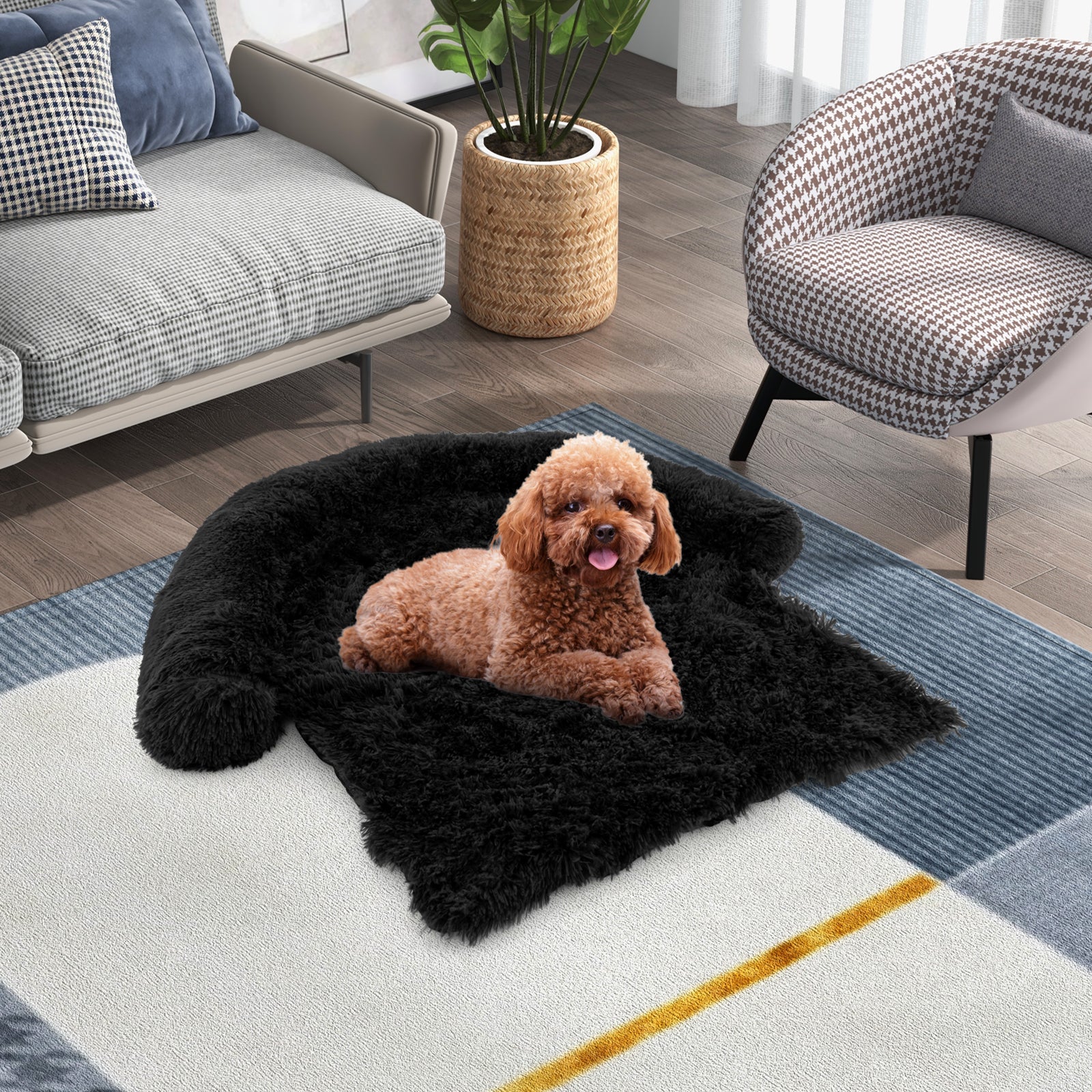 Plush Calming Dog Couch Bed with Anti-Slip Bottom-S - Majestic Pet Kingdom