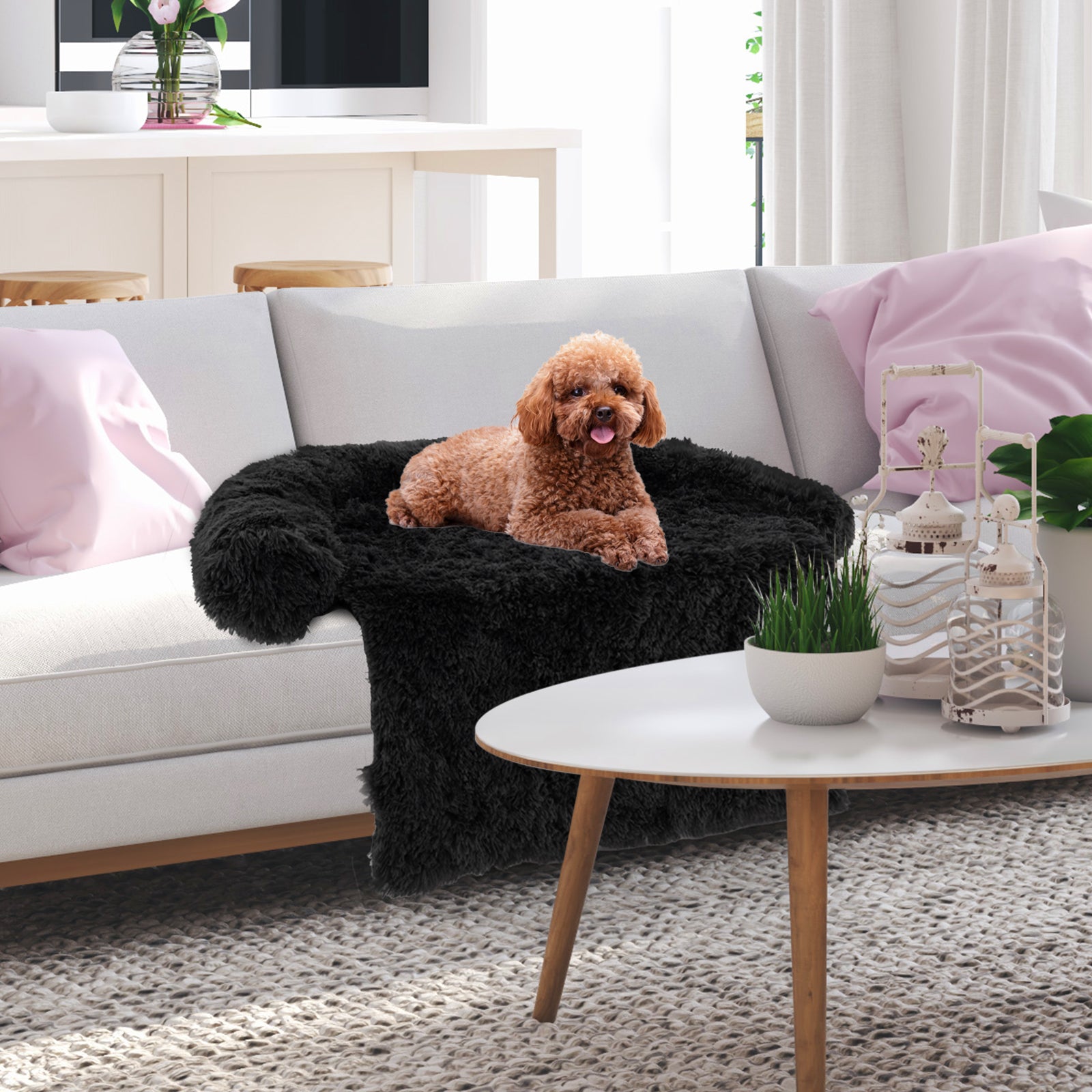 Plush Calming Dog Couch Bed with Anti-Slip Bottom-S - Majestic Pet Kingdom