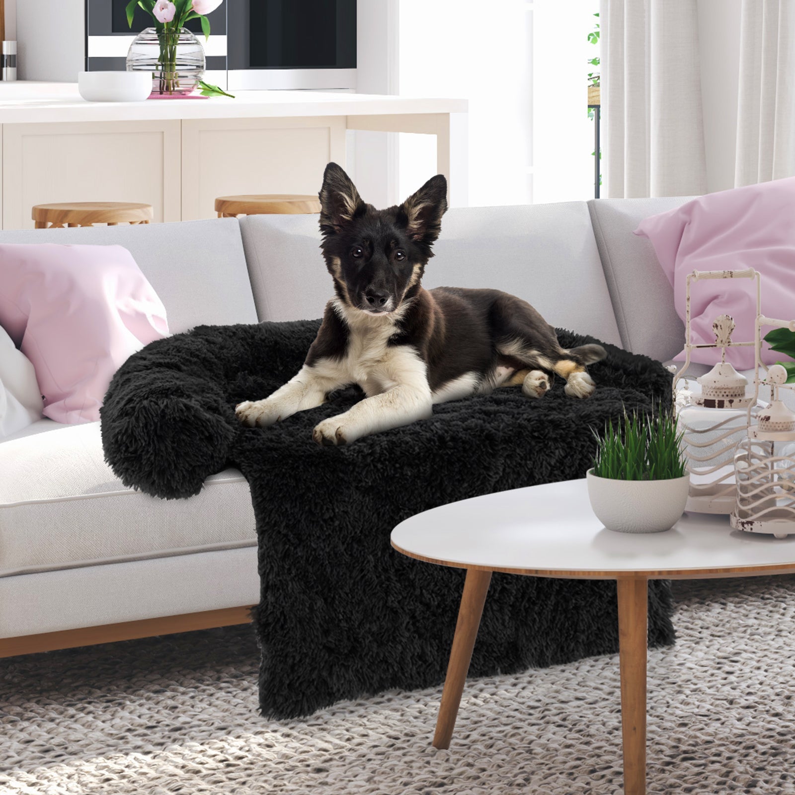 Plush Calming Dog Couch Bed with Anti-Slip Bottom-M - Majestic Pet Kingdom