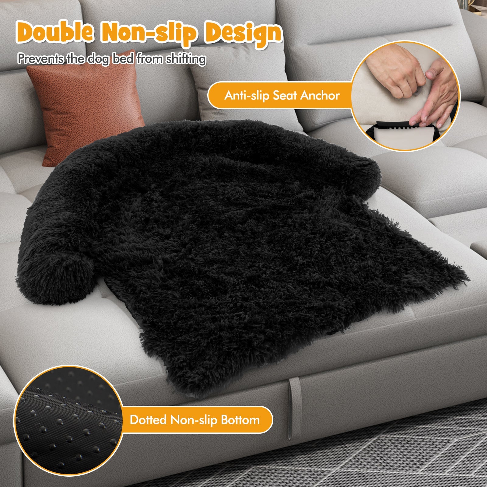 Plush Calming Dog Couch Bed with Anti-Slip Bottom - Majestic Pet Kingdom
