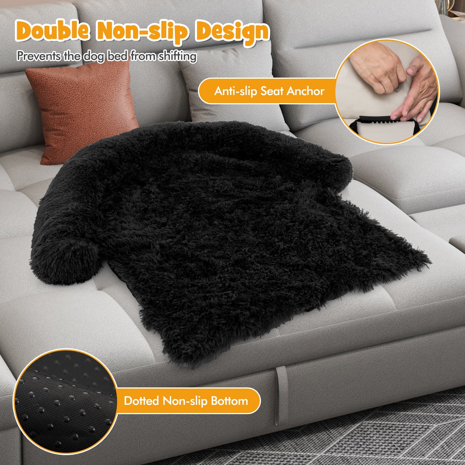 Plush Calming Dog Couch Bed with Anti-Slip Bottom-M - Majestic Pet Kingdom