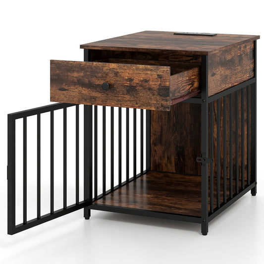 Dog Crate Furniture Wooden Kennel Table Charging Station Bed - Main Feature View | Majestic Pet Kingdom