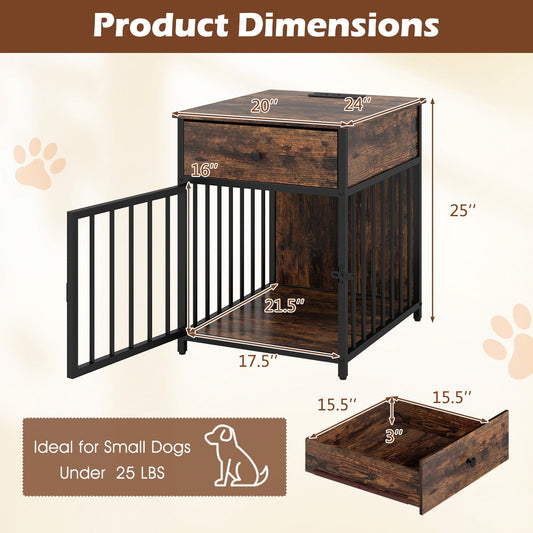 Dog Crate Furniture Wooden Kennel Table Charging Station Bed - Detail Angle 2 | Majestic Pet Kingdom