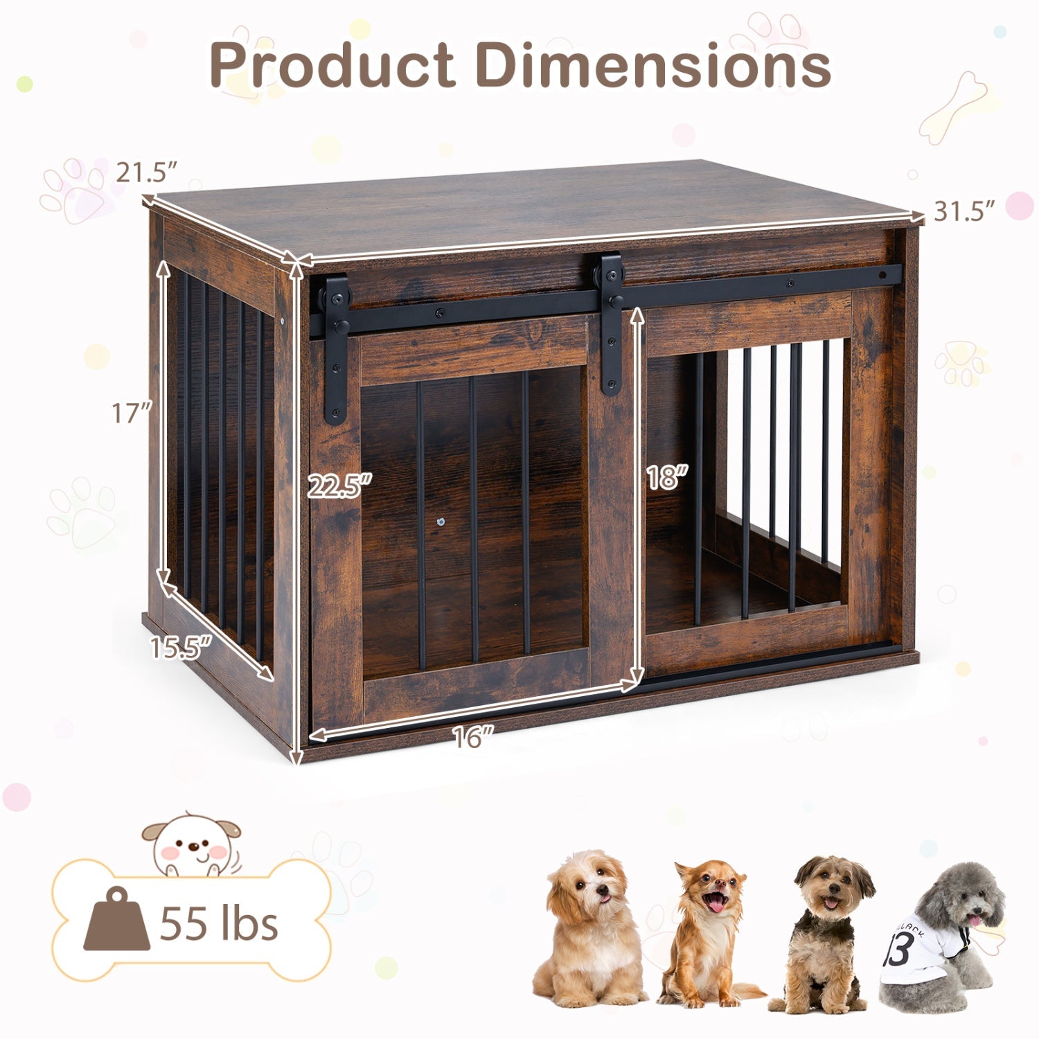 Dog Crate Furniture Heavy Duty Dog Kennel with Sliding Barn Door