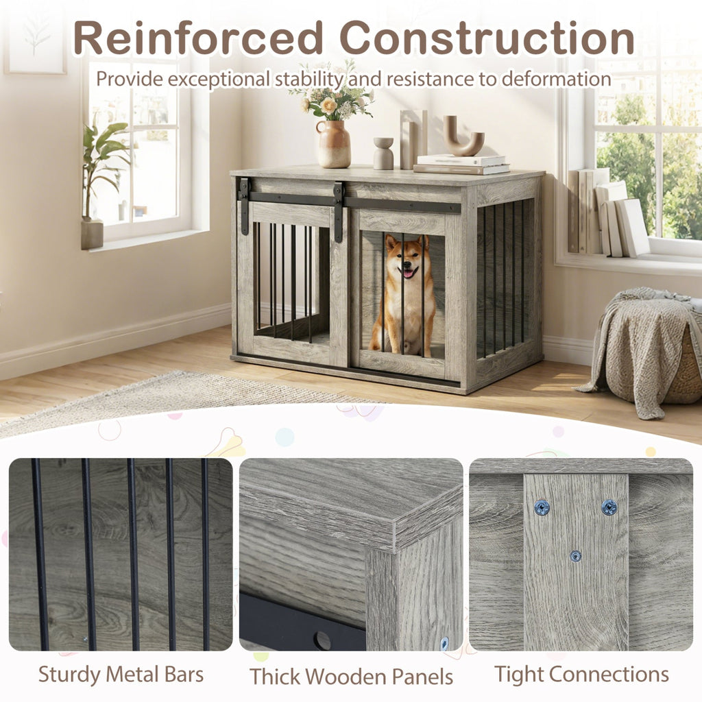 Dog Crate Furniture Heavy Duty Dog Kennel with Sliding Barn Door