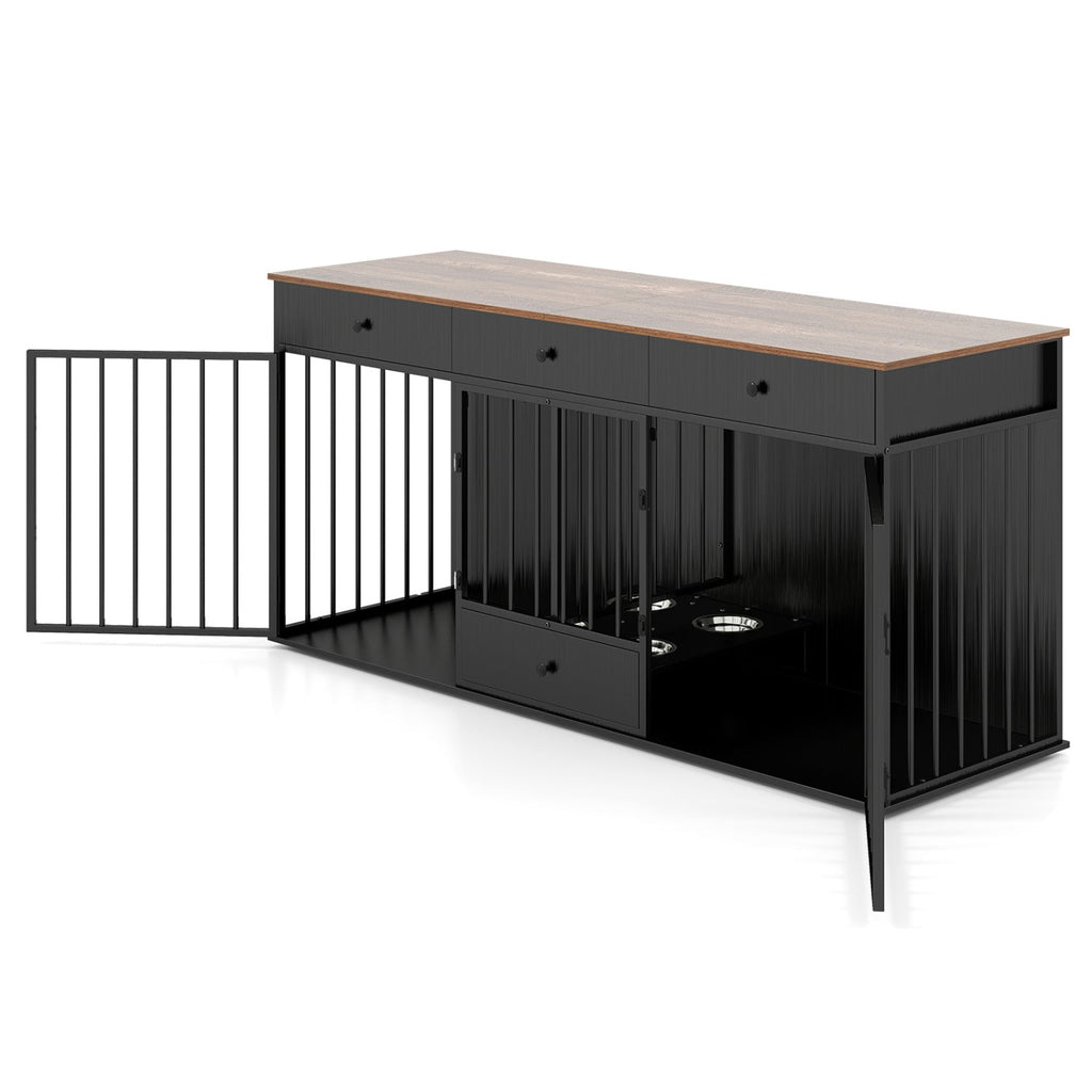 Dog Crate Furniture Indoor Modern Dog Kennel with Divider 3 Drawers and Pull-out Feeder