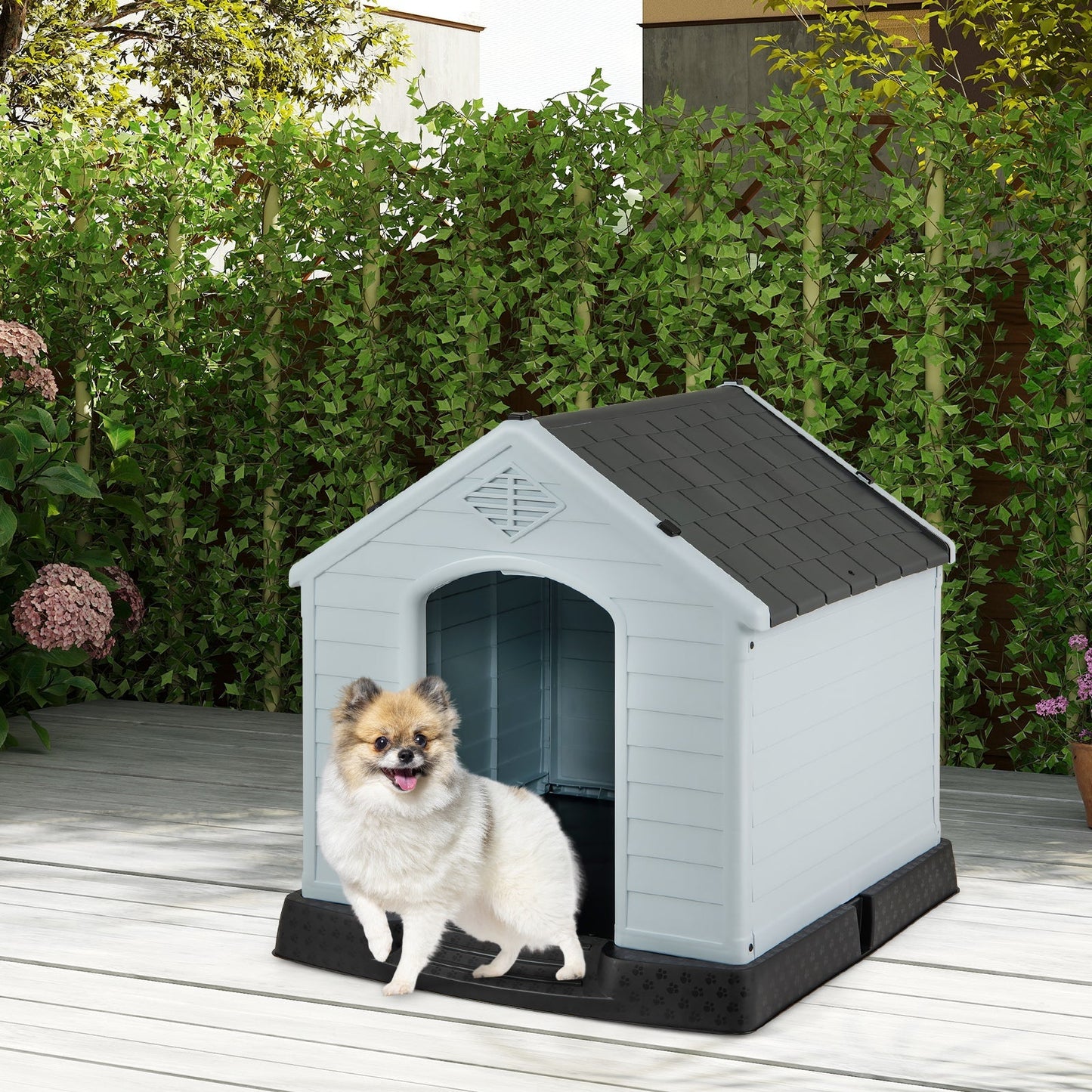 Dog House Waterproof Plastic Shelter Elevated Floor Small Si
