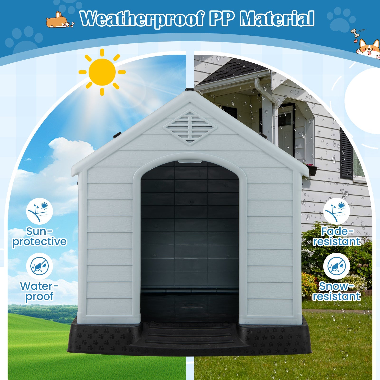 Dog House for Small Dogs Waterproof Plastic with Elevated Floor-M | Purrfect Pet Kingdom
