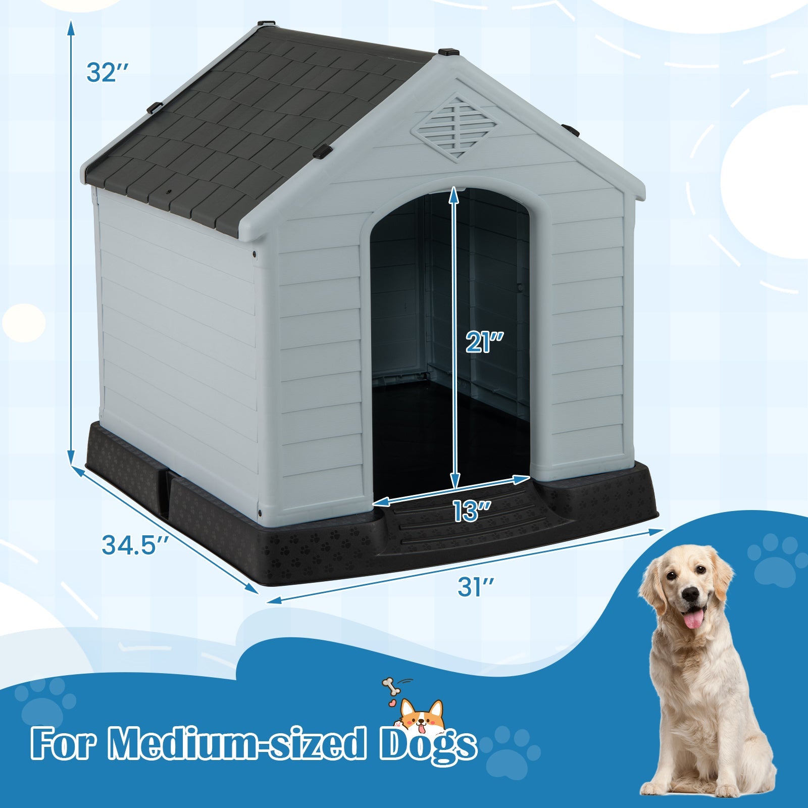 Dog House for Small Dogs Waterproof Plastic with Elevated Floor