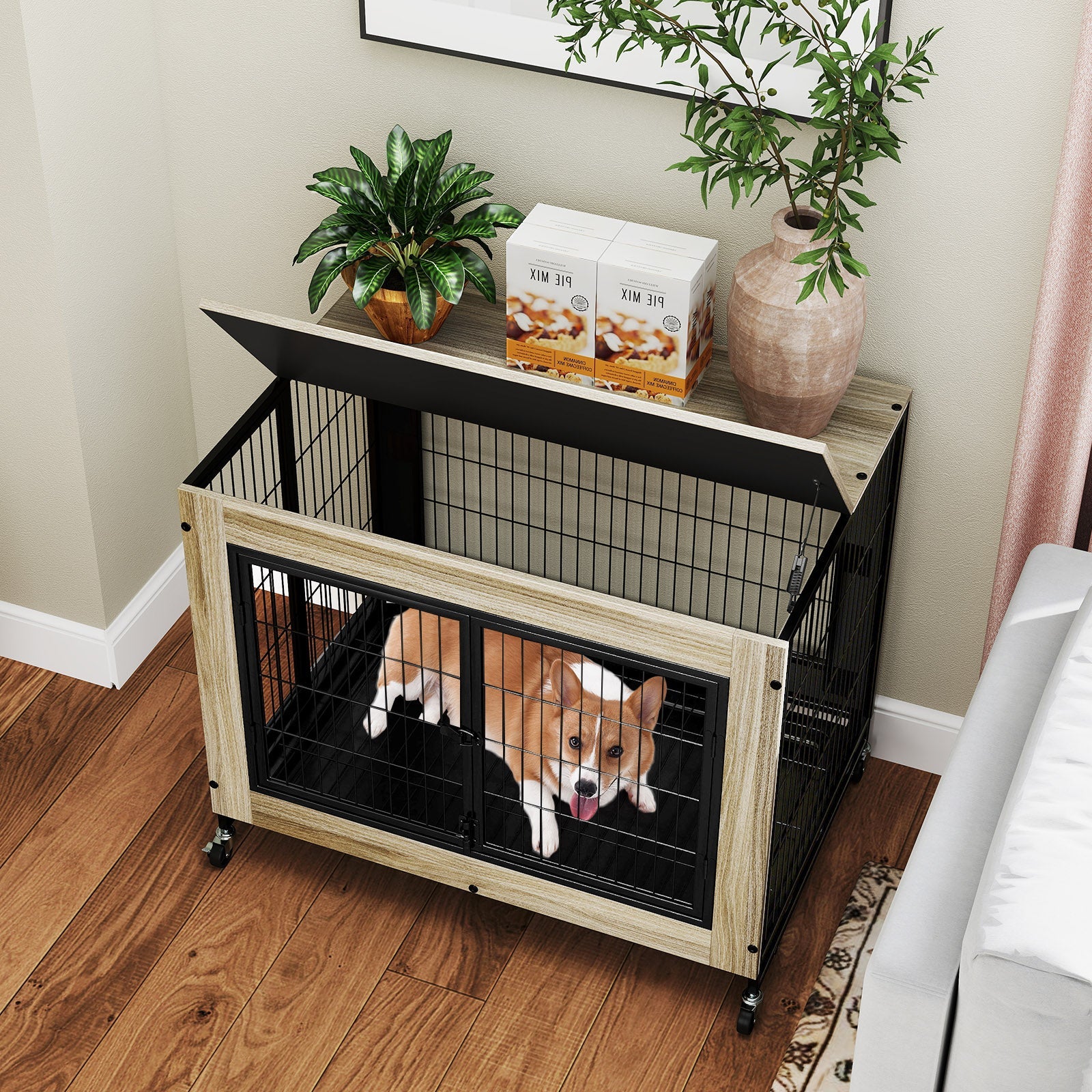Industrial Dog Kennel with Flip-up Top 3 Lockable Doors and Removable Tray-Gray | Purrfect Pet Kingdom