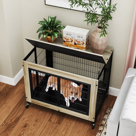 Industrial Dog Kennel with Flip-up Top 3 Lockable Doors and Removable Tray-Gray | Purrfect Pet Kingdom