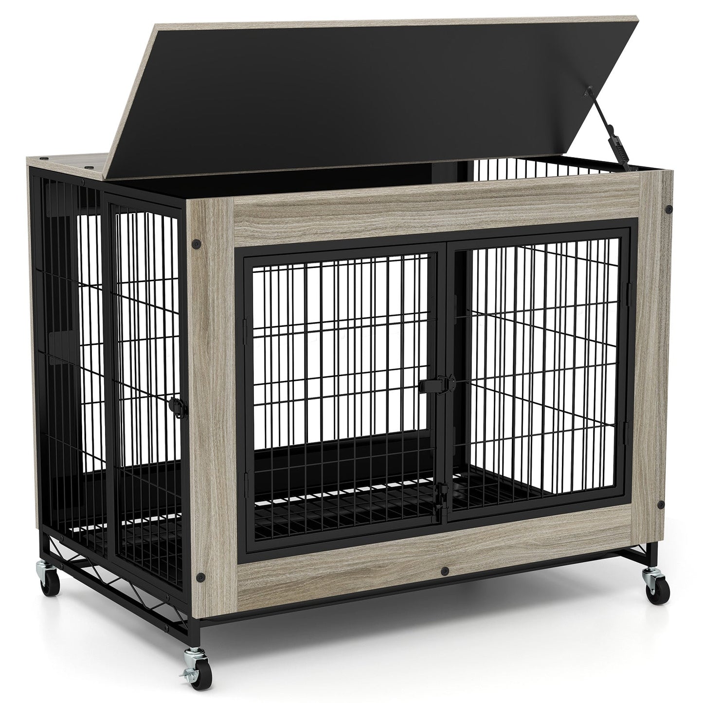 Industrial Dog Kennel with Flip-up Top 3 Lockable Doors and Removable Tray | Purrfect Pet Kingdom
