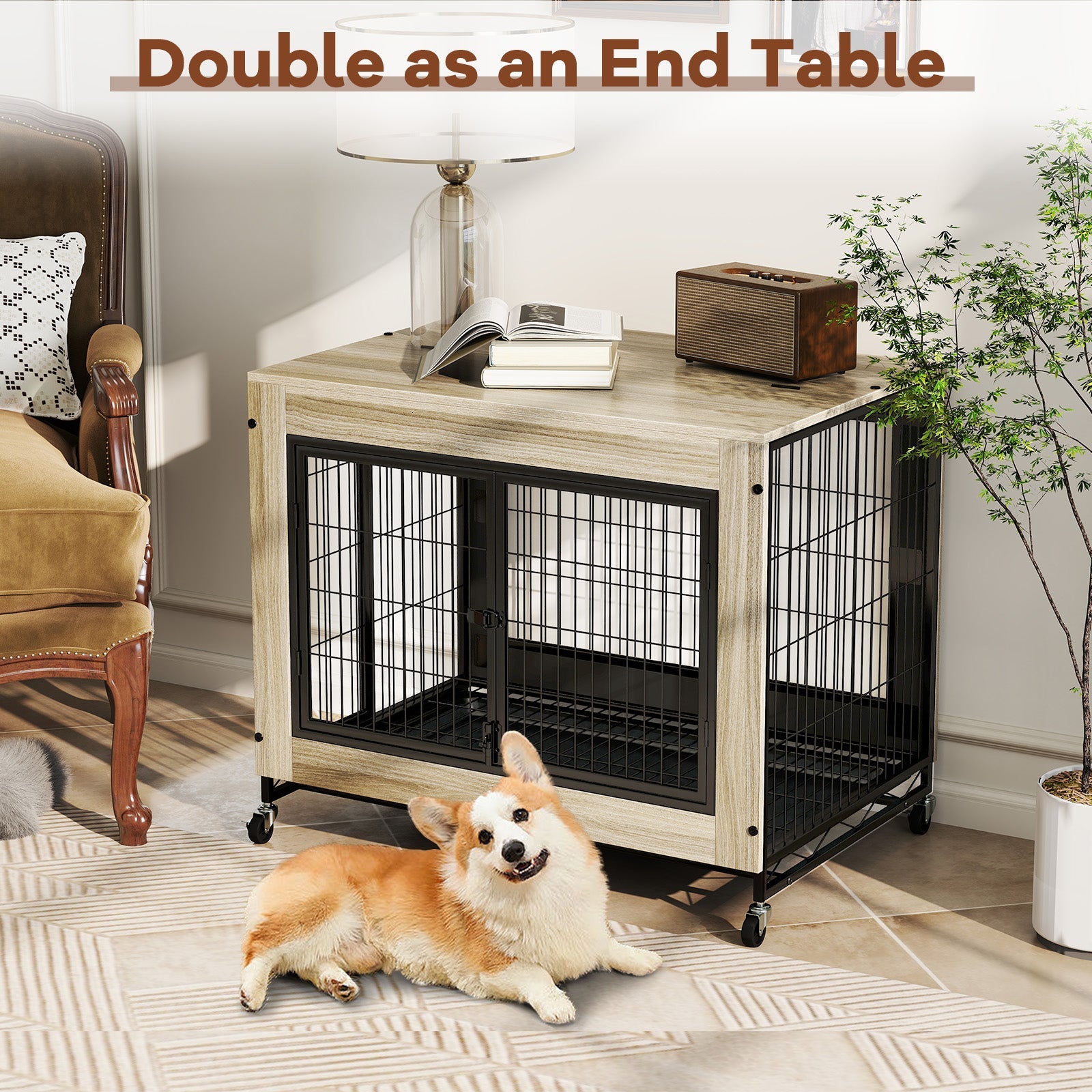 Industrial Dog Kennel with Flip-up Top 3 Lockable Doors and Removable Tray-Gray | Purrfect Pet Kingdom