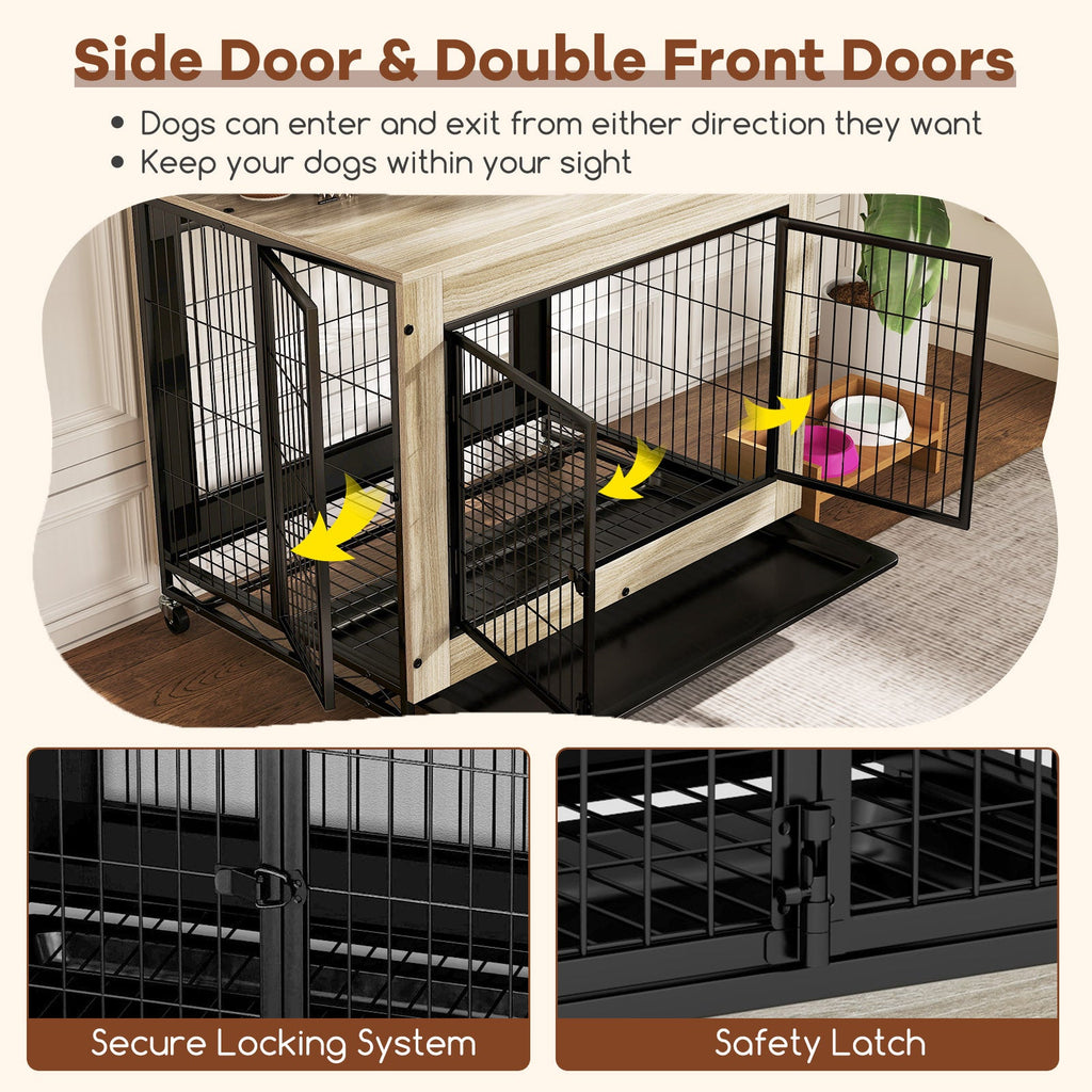 Industrial Dog Kennel with Flip-up Top 3 Lockable Doors and Removable Tray-Gray | Purrfect Pet Kingdom