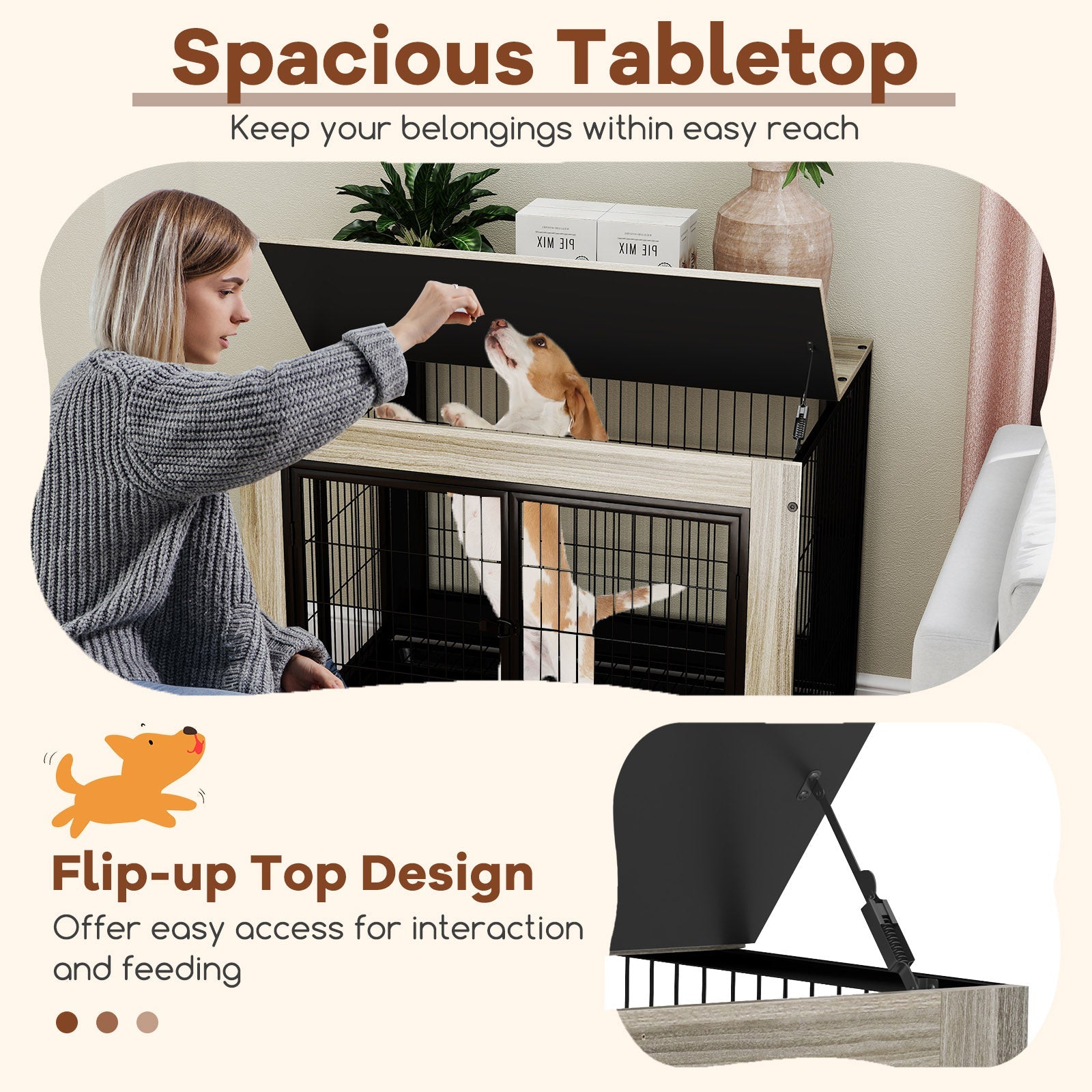 Industrial Dog Kennel with Flip-up Top 3 Lockable Doors and Removable Tray-Gray | Purrfect Pet Kingdom