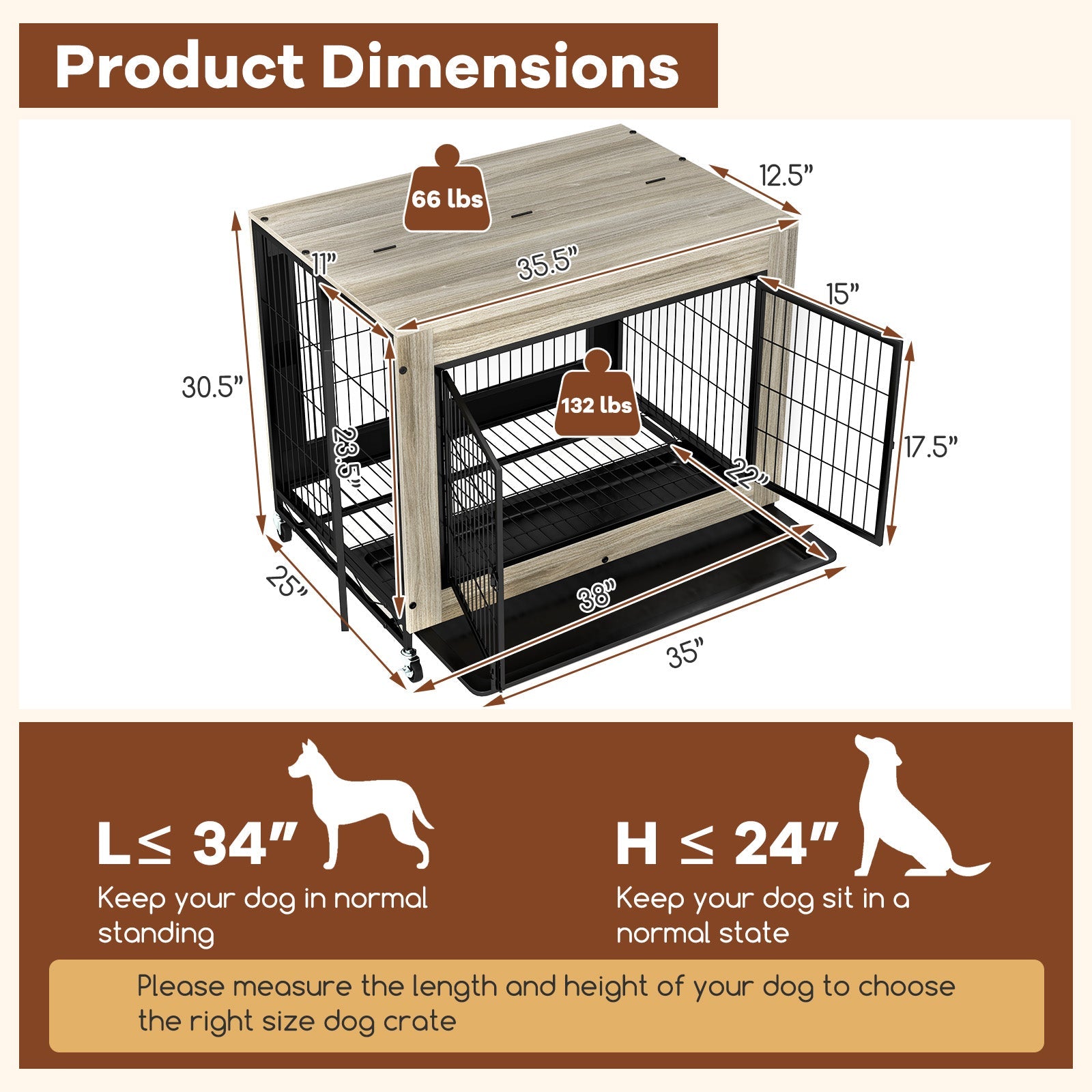 Industrial Dog Kennel with Flip-up Top 3 Lockable Doors and Removable Tray-Gray | Purrfect Pet Kingdom