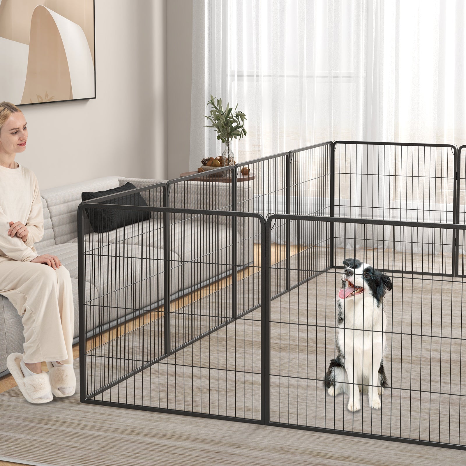 16 Panel 24/32/40 Inches Height Dog Playpen with Lock and Large Door-32 inches - Majestic Pet Kingdom