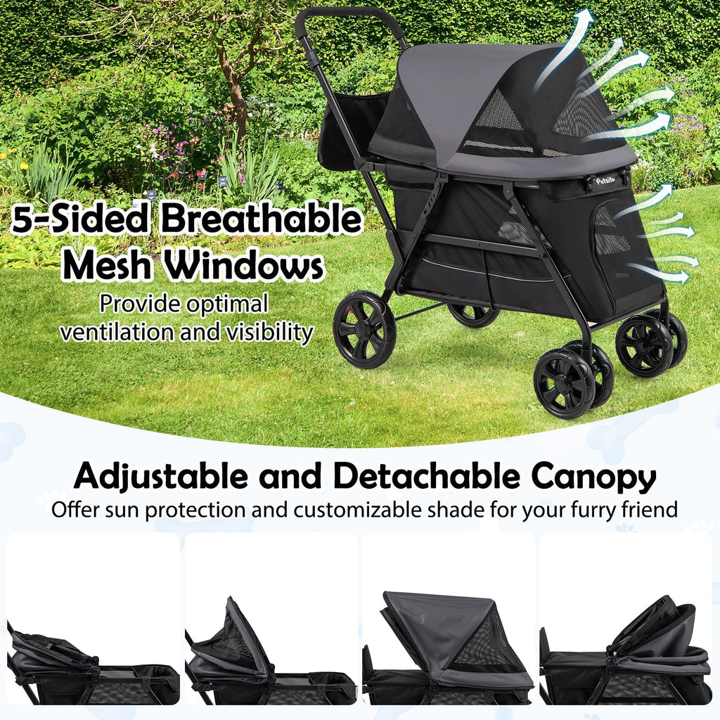 Dog Stroller for Medium Small Senior Elderly Dogs with Dual Entry-Black