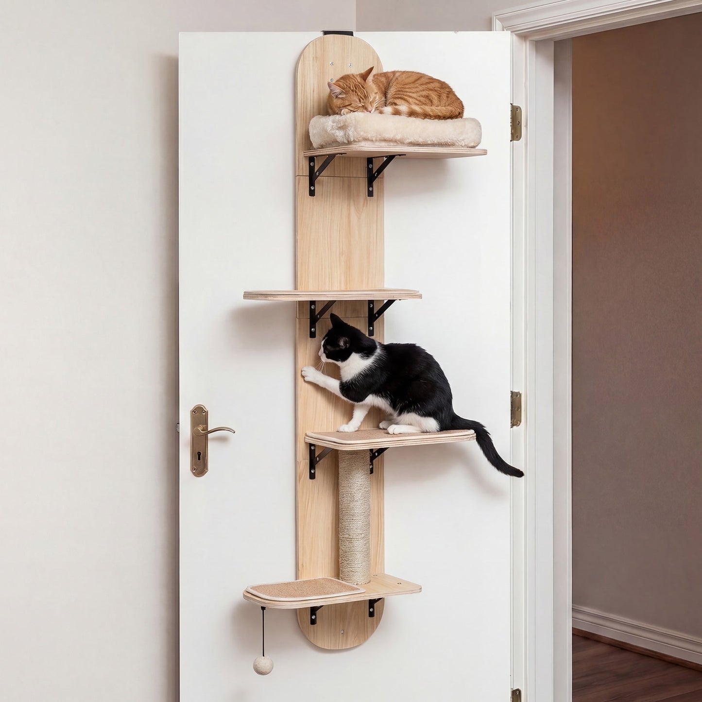 Door Hanging Cat Climber 4-level Height Adjustable with Plush Bed - Majestic Pet Kingdom