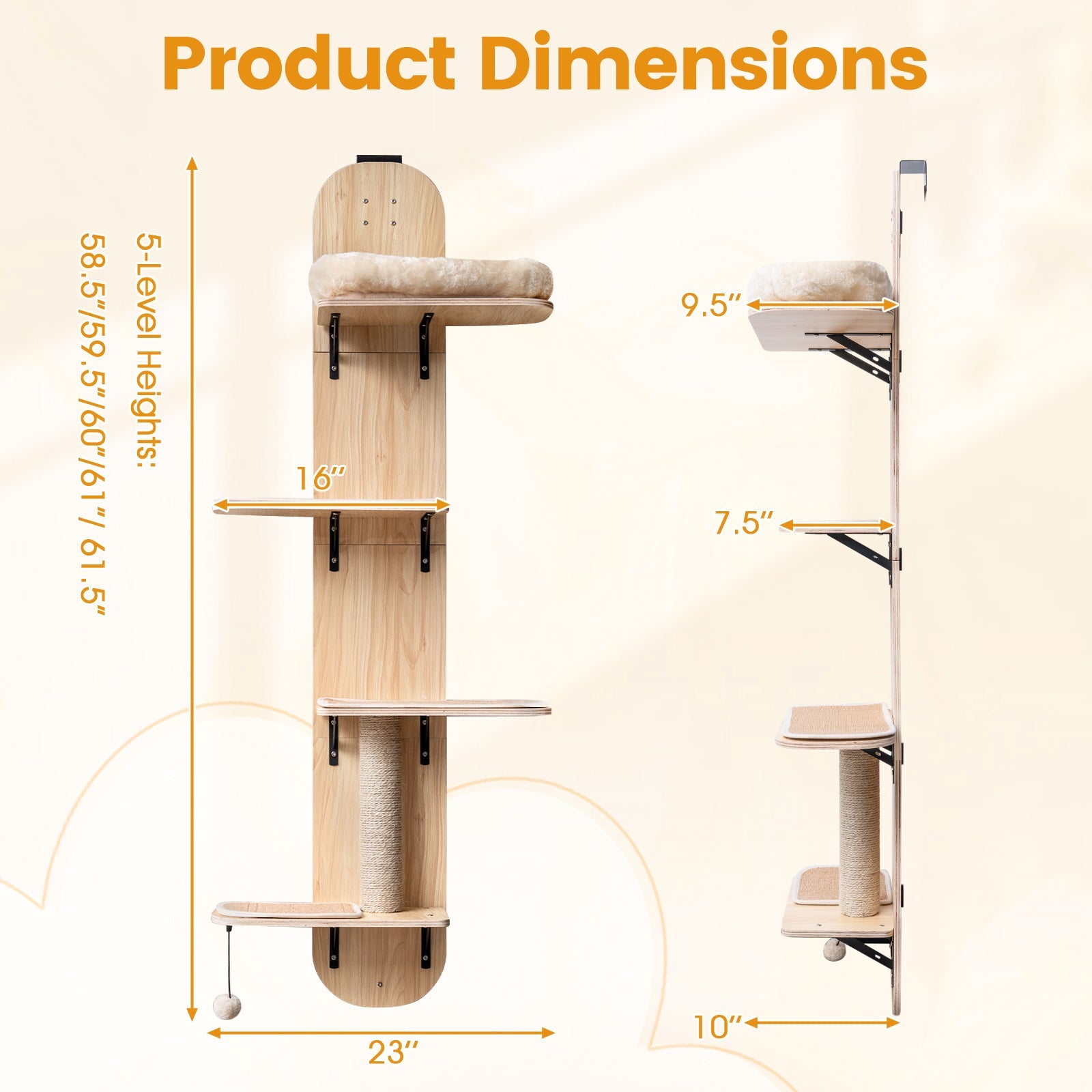 Door Hanging Cat Climber 4-level Height Adjustable with Plush Bed - Majestic Pet Kingdom