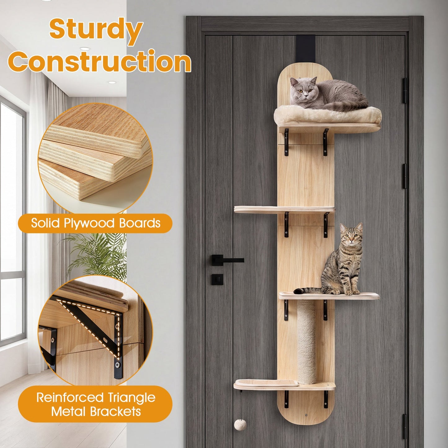 Door Hanging Cat Climber 4-level Height Adjustable with Plush Bed - Majestic Pet Kingdom